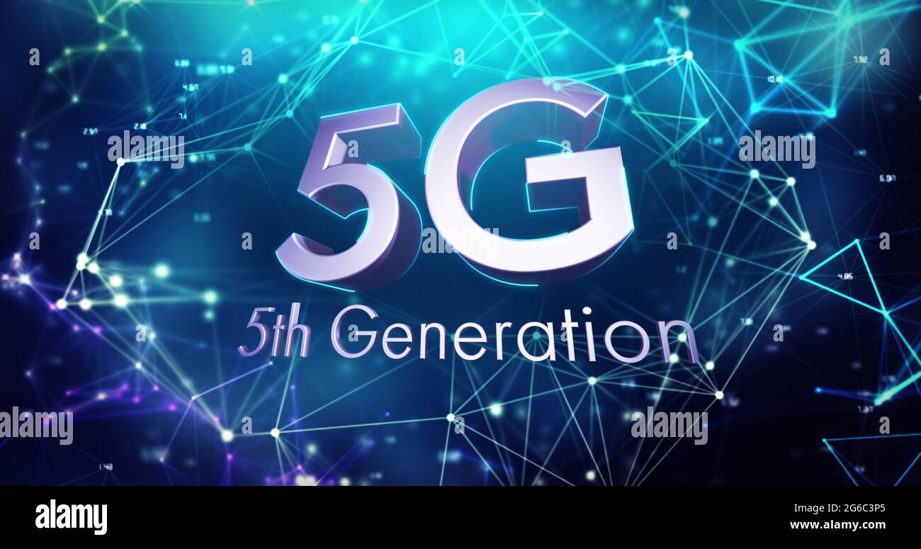 Image of 5g 5th generation text over glowing network of connections ...
