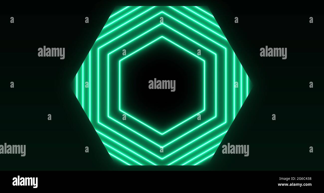 Image of glowing formation of green hexagons flashing on seamless loop Stock Photo
