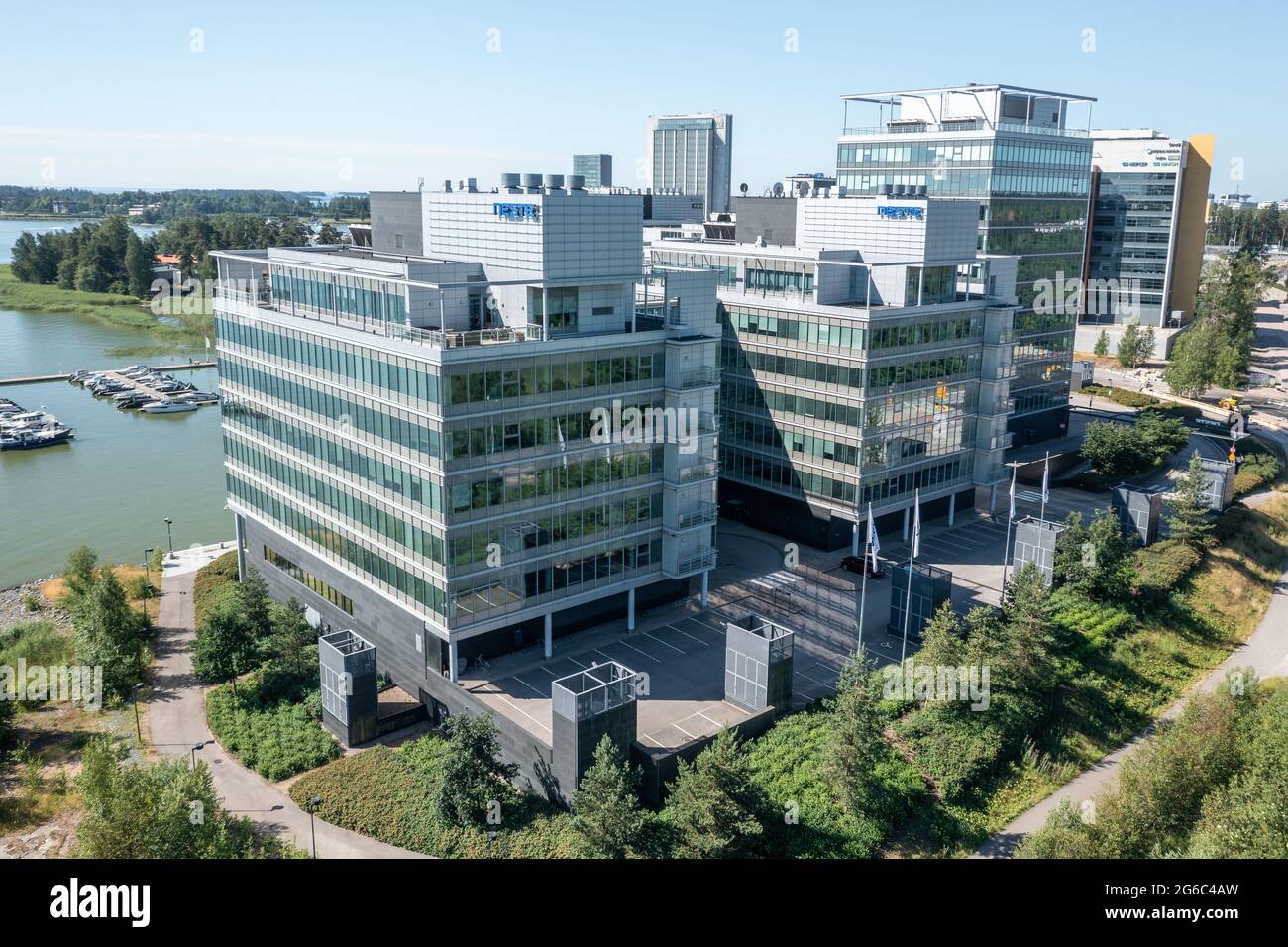 Aerial view of Neste Corporation head office building in summer. Neste  produce various renewable energy-related products Stock Photo - Alamy