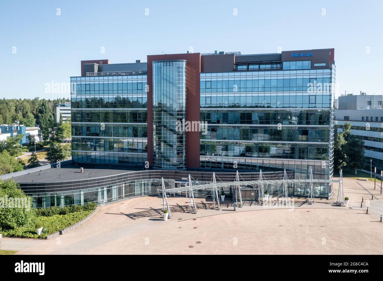 Aerial view of Nokia corporation main office in summer. Stock Photo