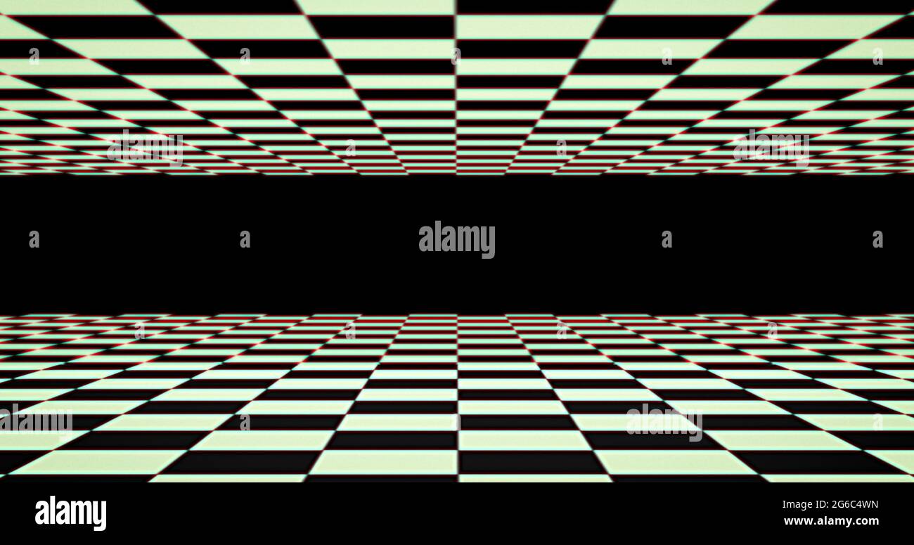 Image of checkerboard pattern moving in hypnotic motion against black background Stock Photo