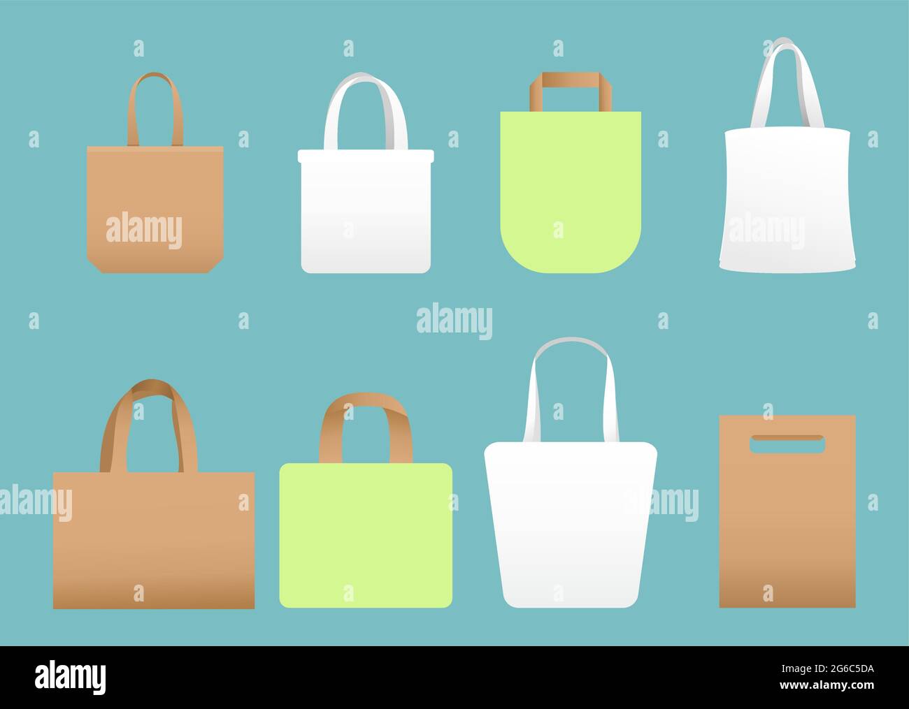 Vector illustration set of shopping eco canvas bags different shapes in