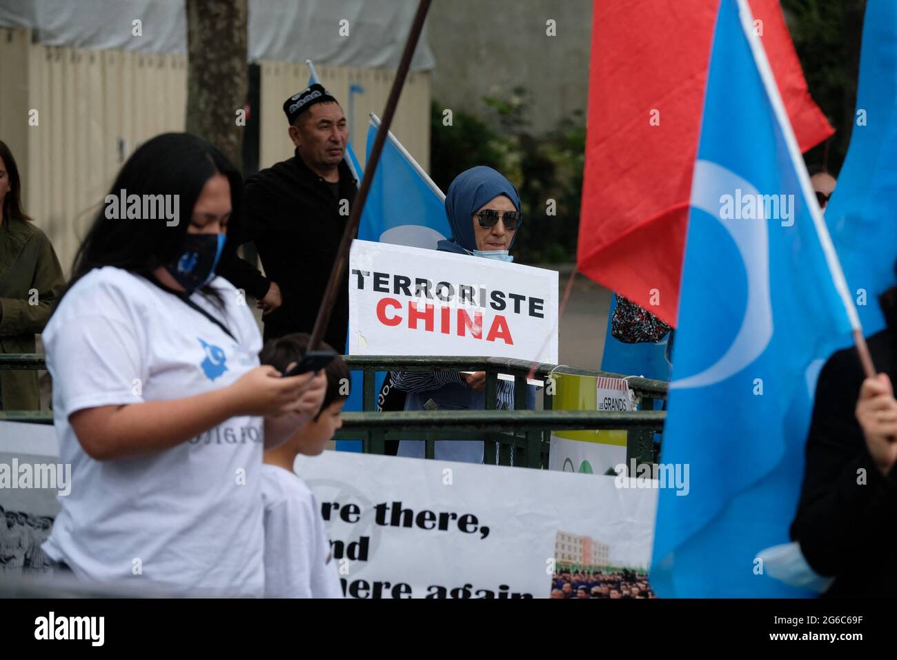 Uyghurs from France gathering at the Human Rights Square, in support of ...