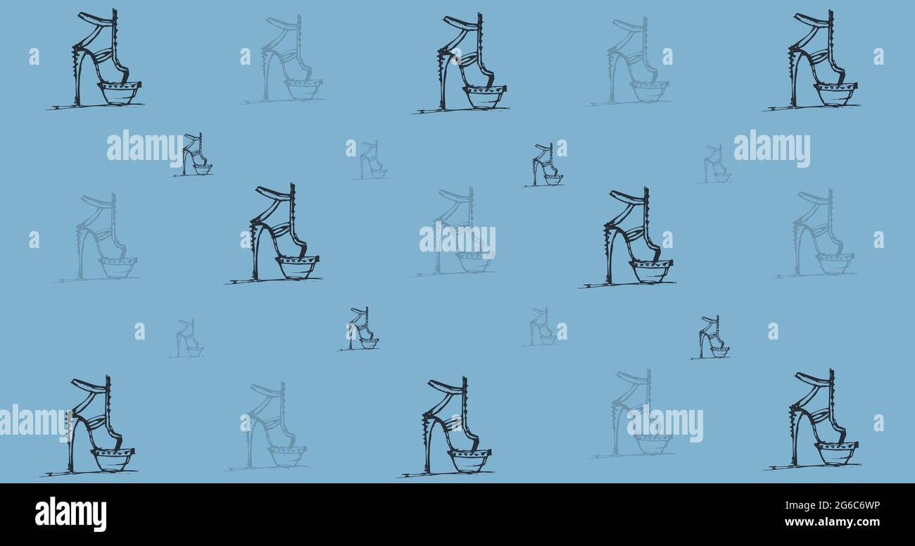 Composition of drawings of shoes repeated on blue background Stock ...