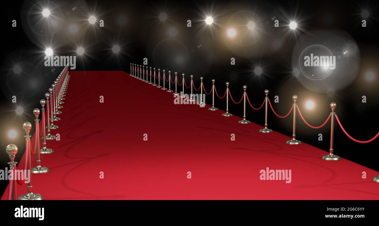Composition of red carpet at fashion show, on black background Stock Photo