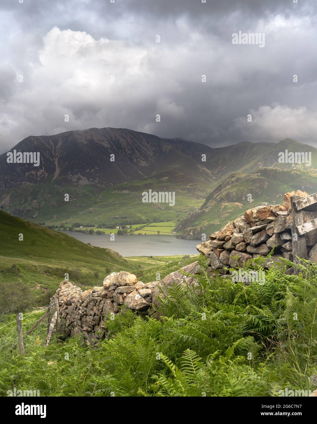 Dramatic Landscape photos from Crummock Water in the Lake District National Park UK.  This was taken on the path up Scale Fell heading towards Scale F Stock Photo