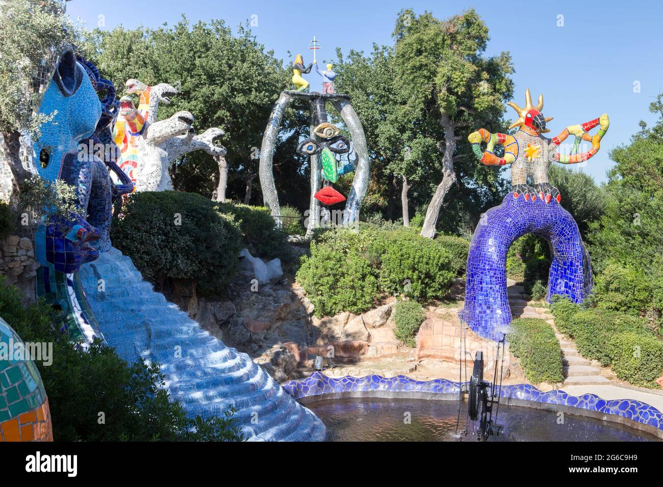 The Tarot Garden, in italian 'Giardino dei Tarocchi', is an awesome sculpture garden, based on the esoteric tarot, created by Niki de Saint Phalle Stock Photo
