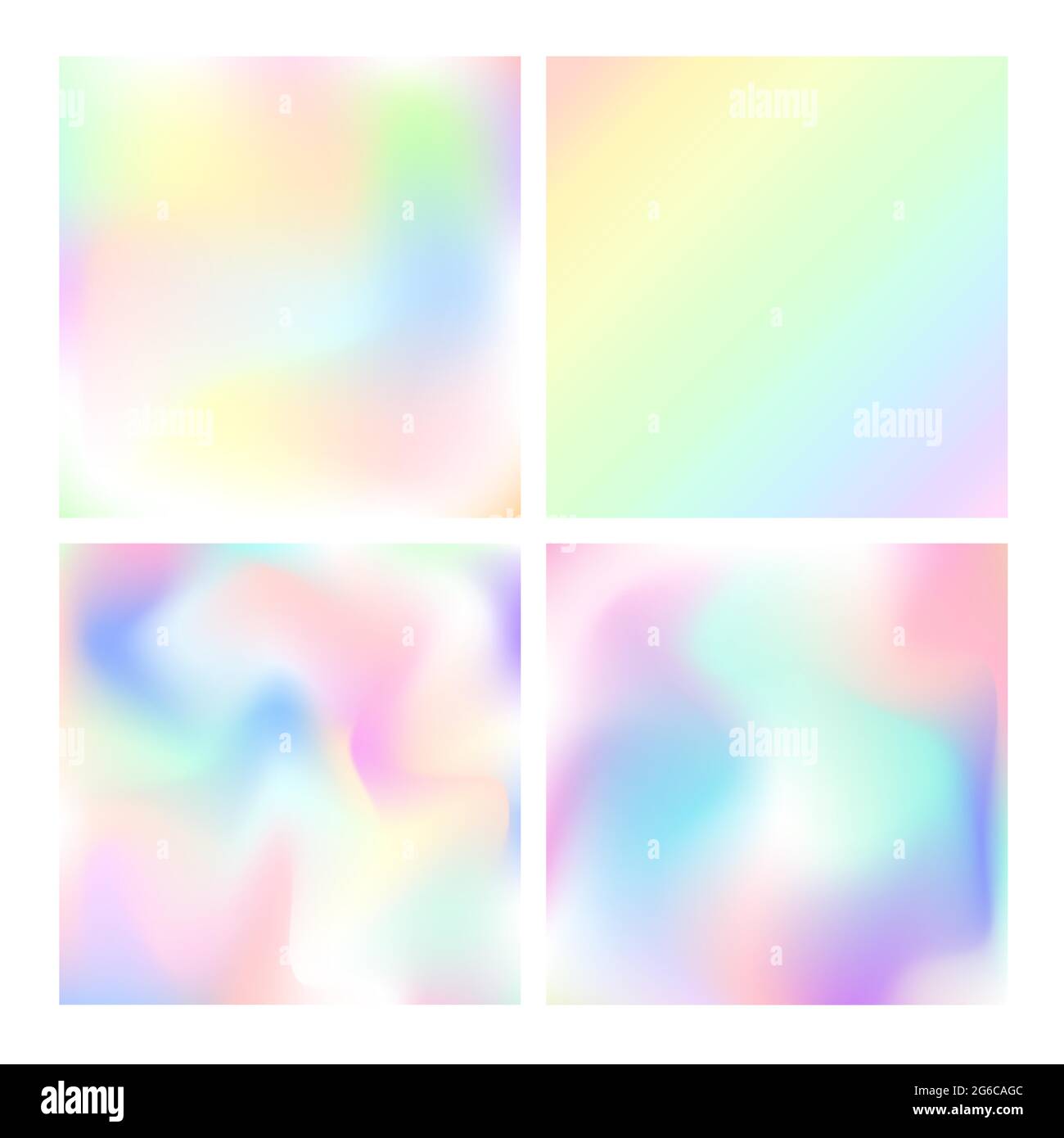 Vector illustration set of holographic backgrounds. Trendy pastel smooth shining textures collection. Stock Vector