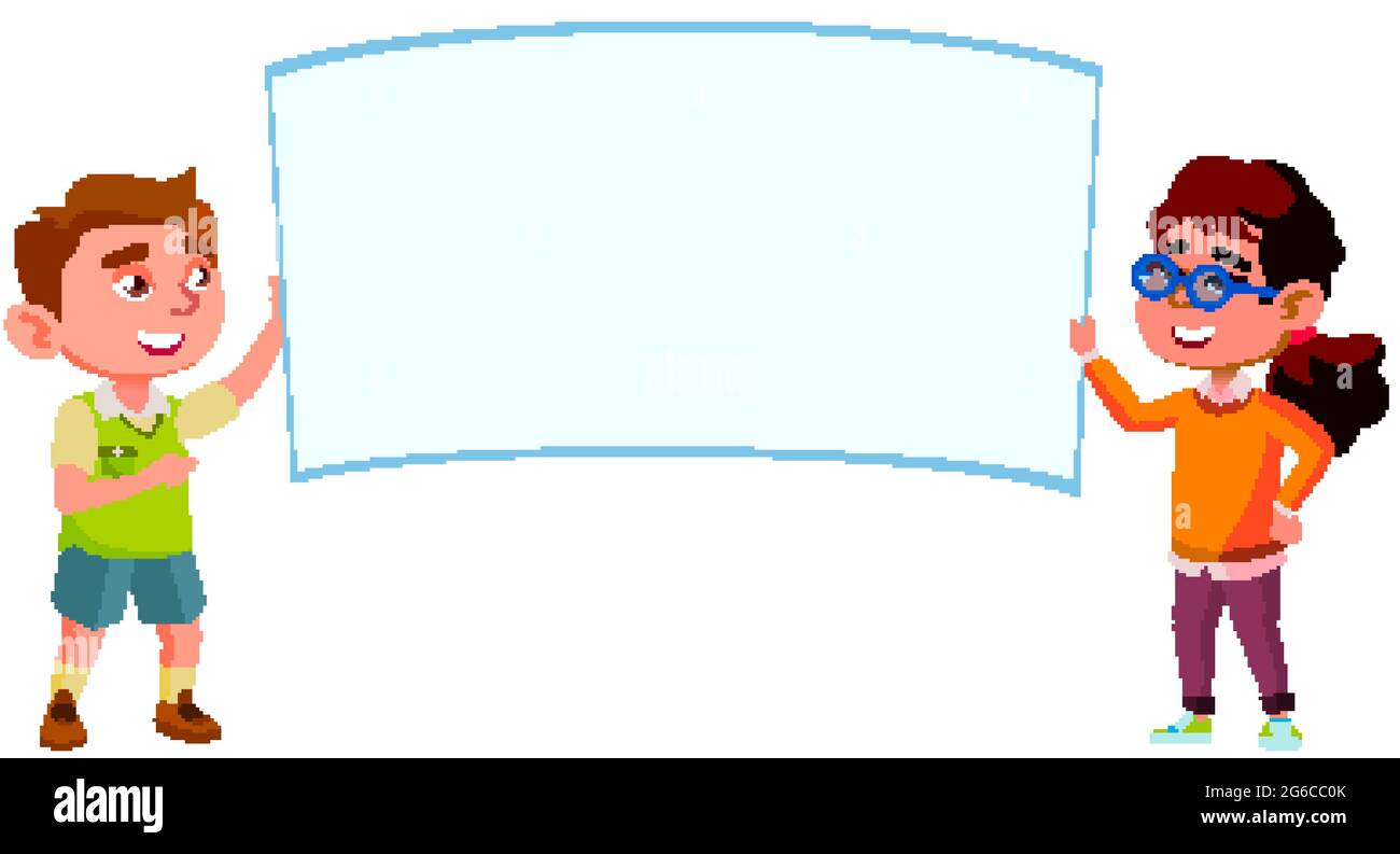 Boy And Girl Children Holding Blank Poster Vector Stock Vector Image ...