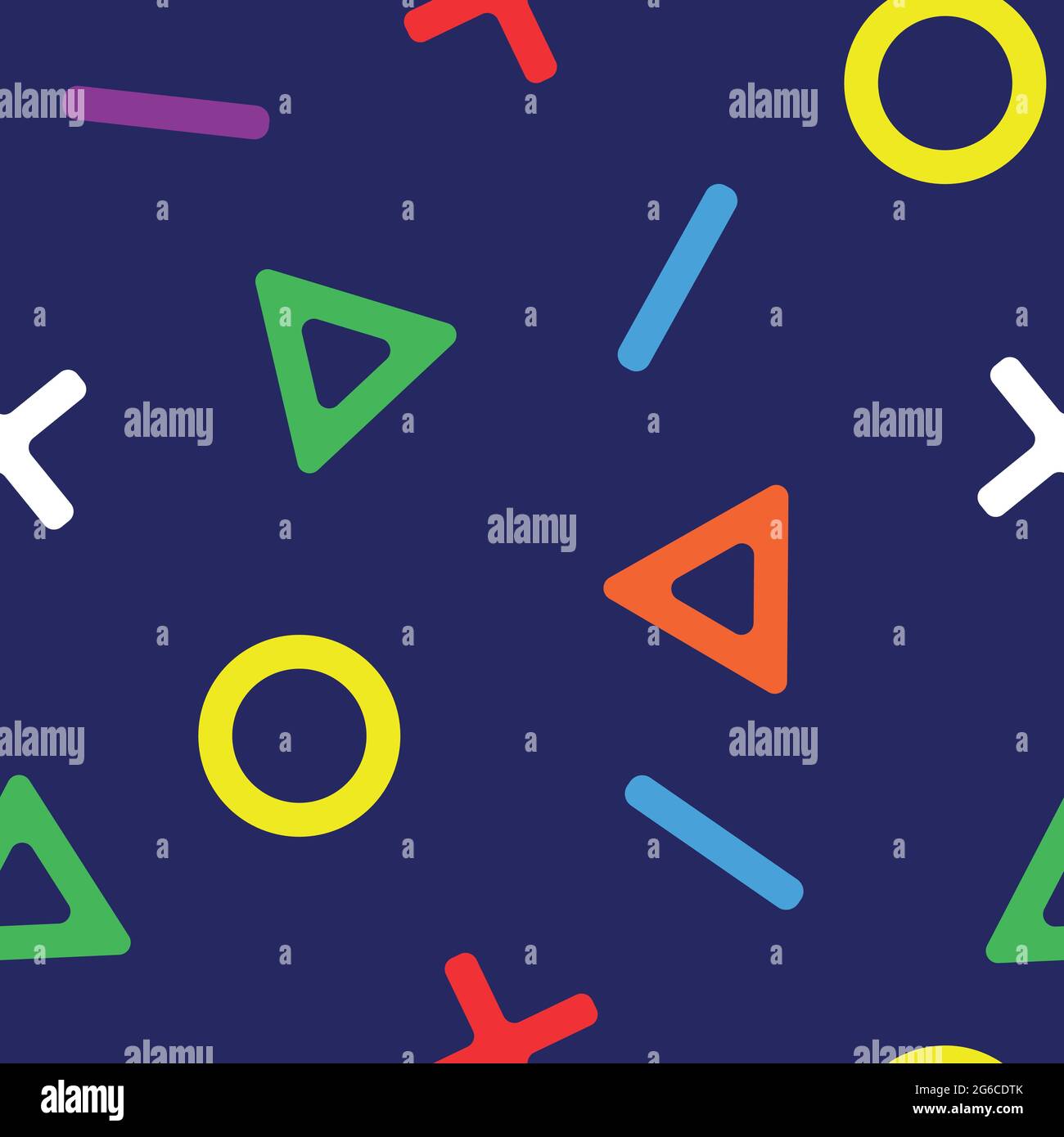 Gamer control icons seamless pattern. Multicolored icons on blue background. Abstract background. For brochure, flyer, poster Stock Vector