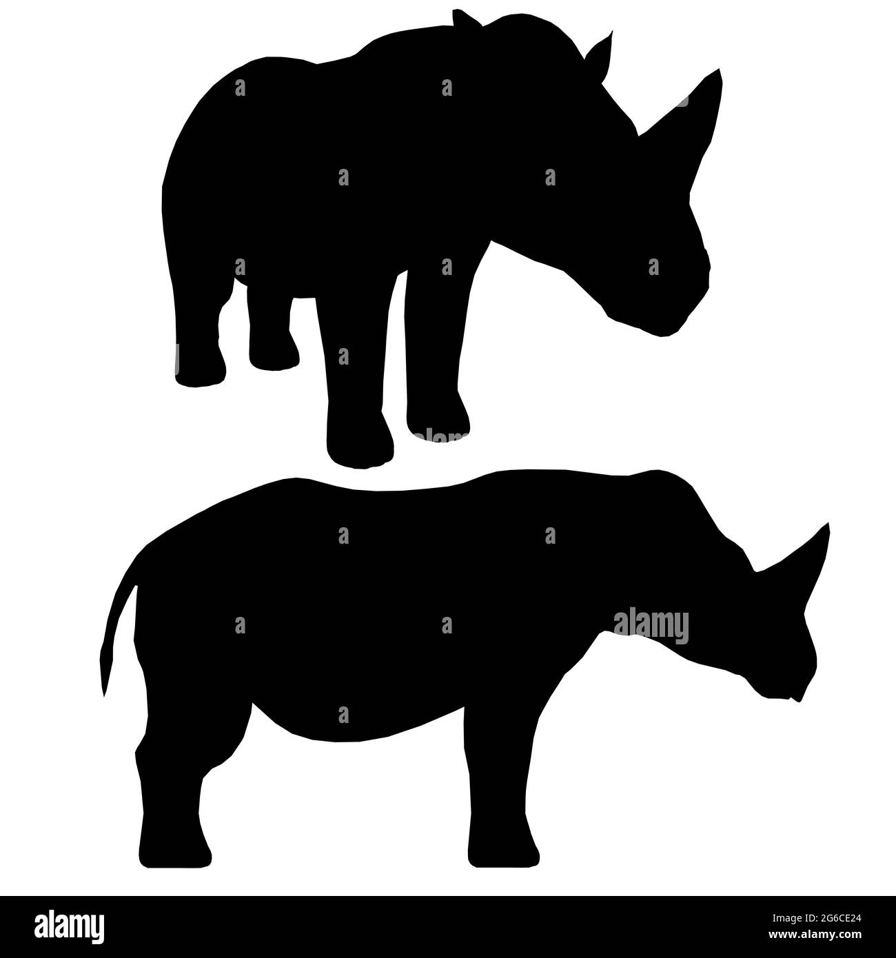 Rhino silhouette isolated on white background. Side view. Vector illustration. Stock Vector