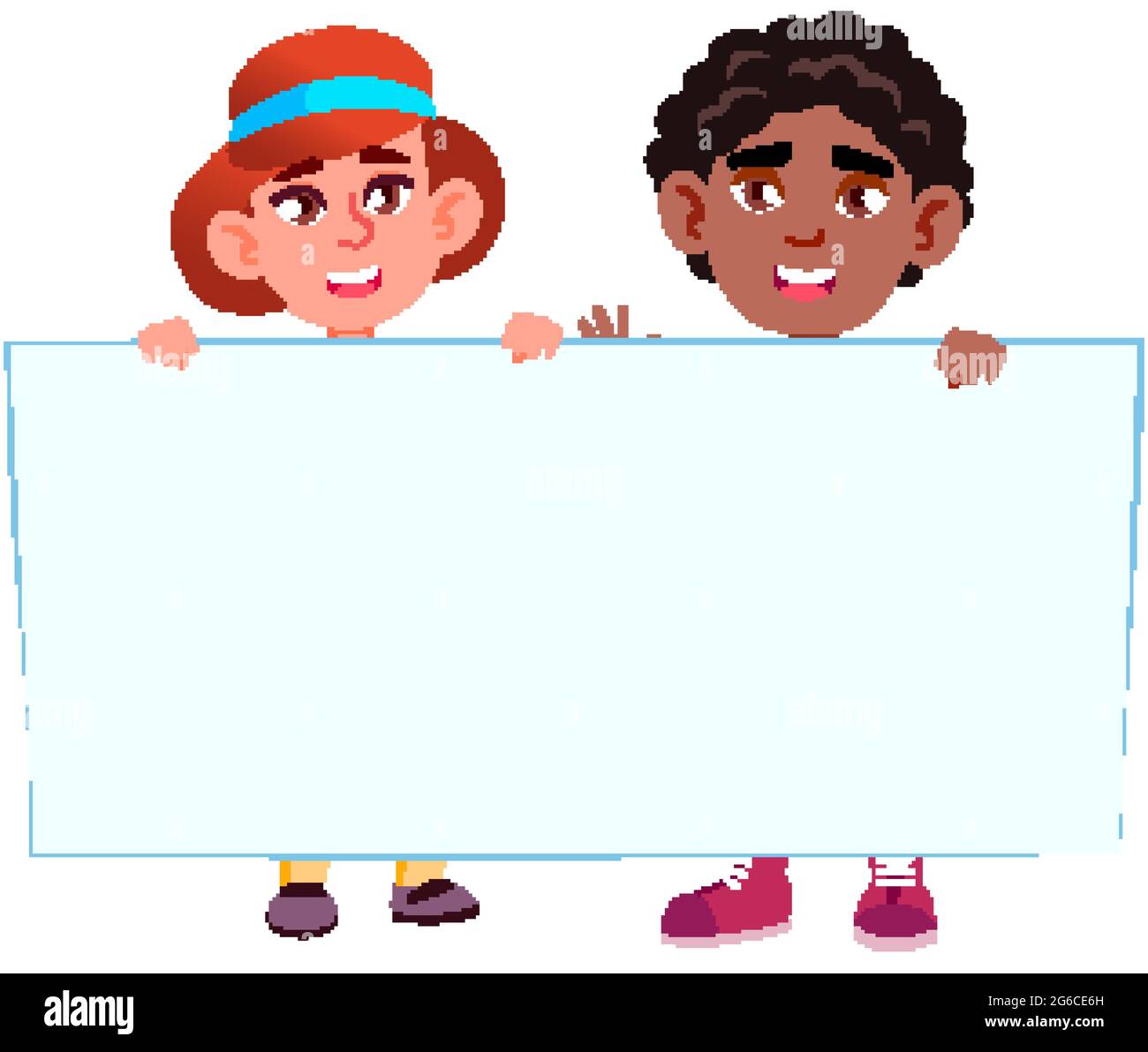 Boy And Girls Kids Holding Blank Banner Vector Stock Vector Image & Art ...
