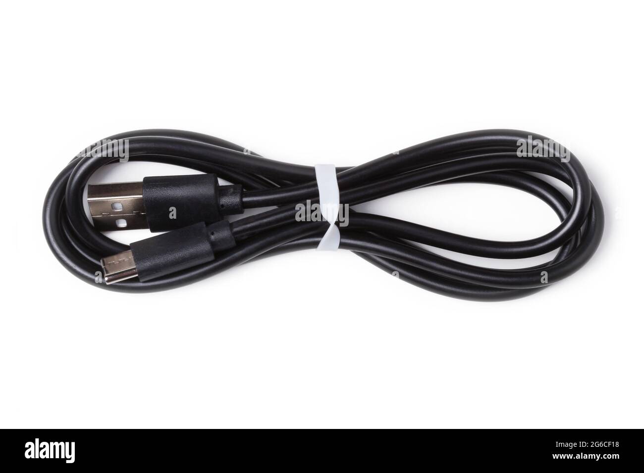 Black USB cable for charging a smartphone isolated on white Stock Photo