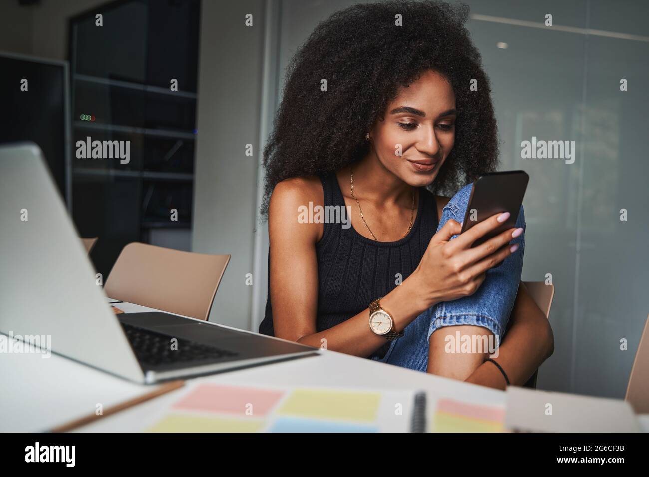 Getting distracted from work by cute messages Stock Photo