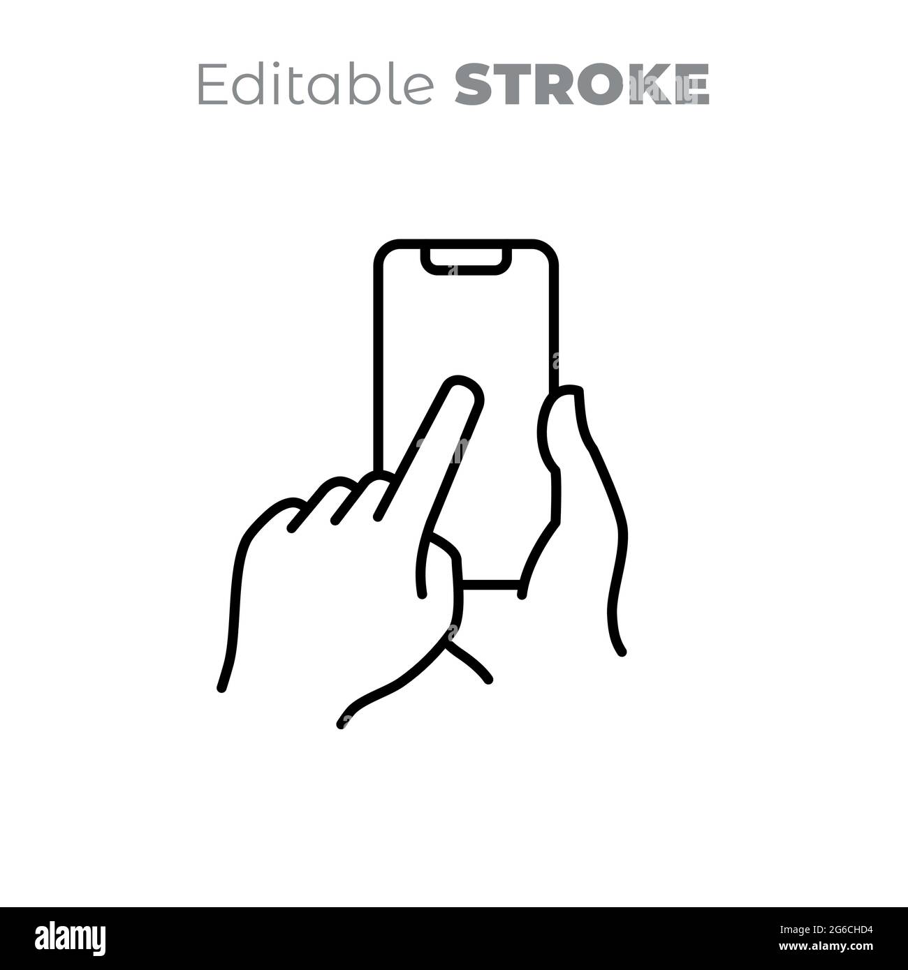 Vector mobile phone device line art icon. Hands holding smart phone ...