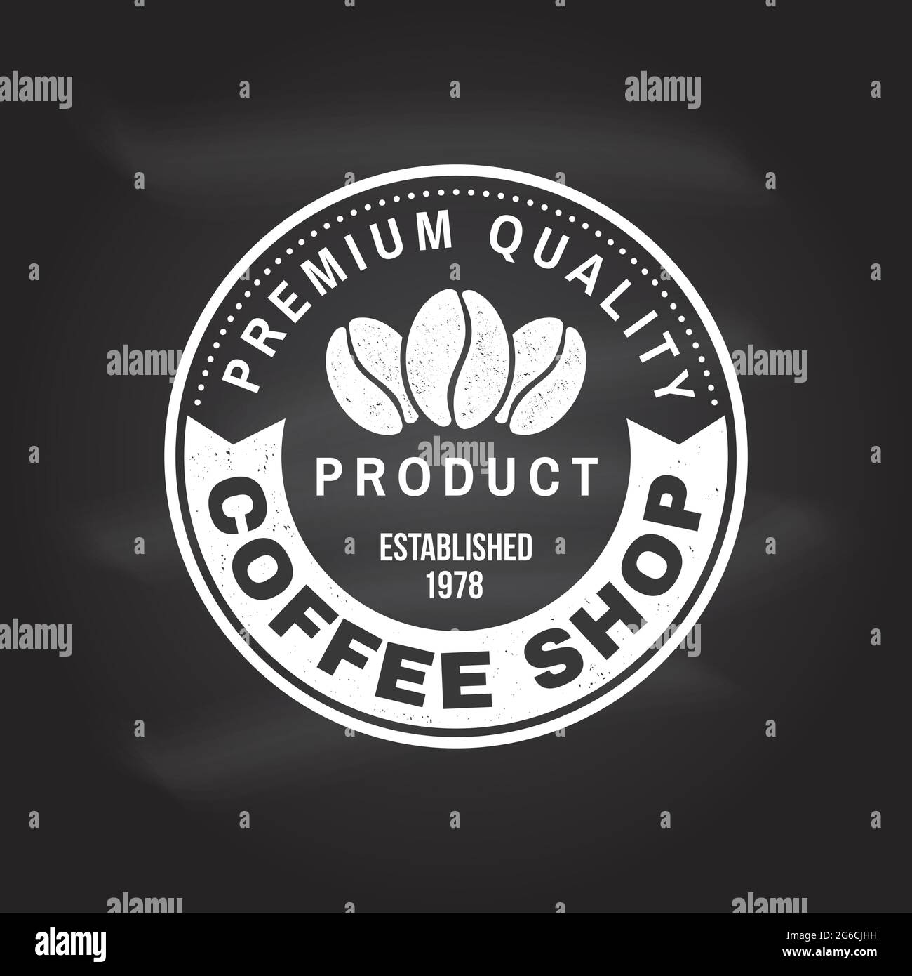 Coffe shop logo, badge template on the chalkboard. Vector. Typography design with coffee bean silhouette. Template for menu for restaurant, cafe, bar Stock Vector