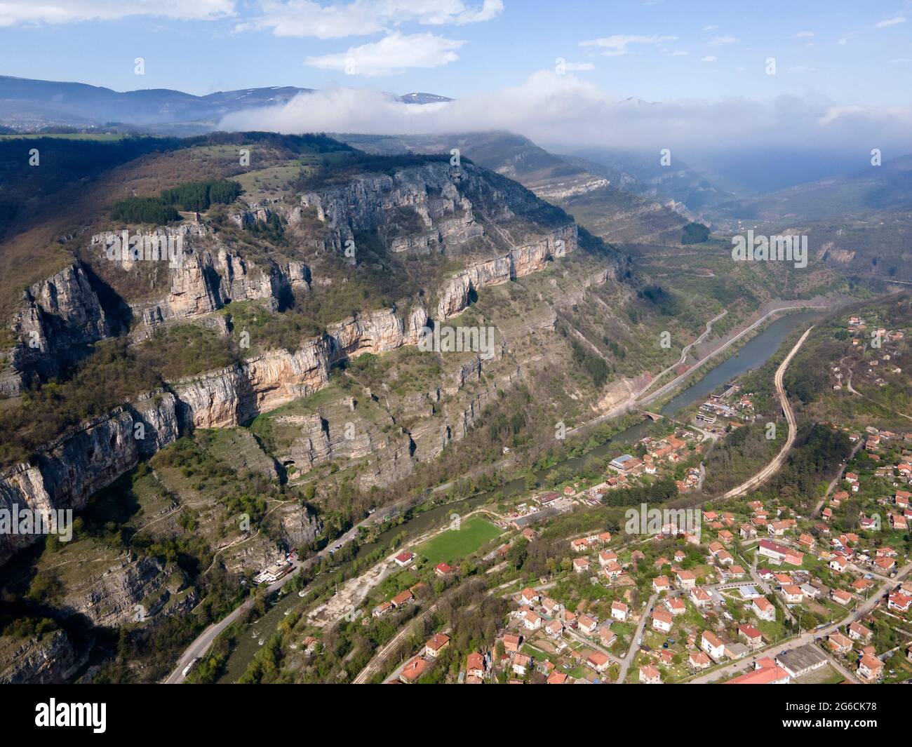 Aerial view of village of Lakatnik at Iskar river Gorge, Balkan ...