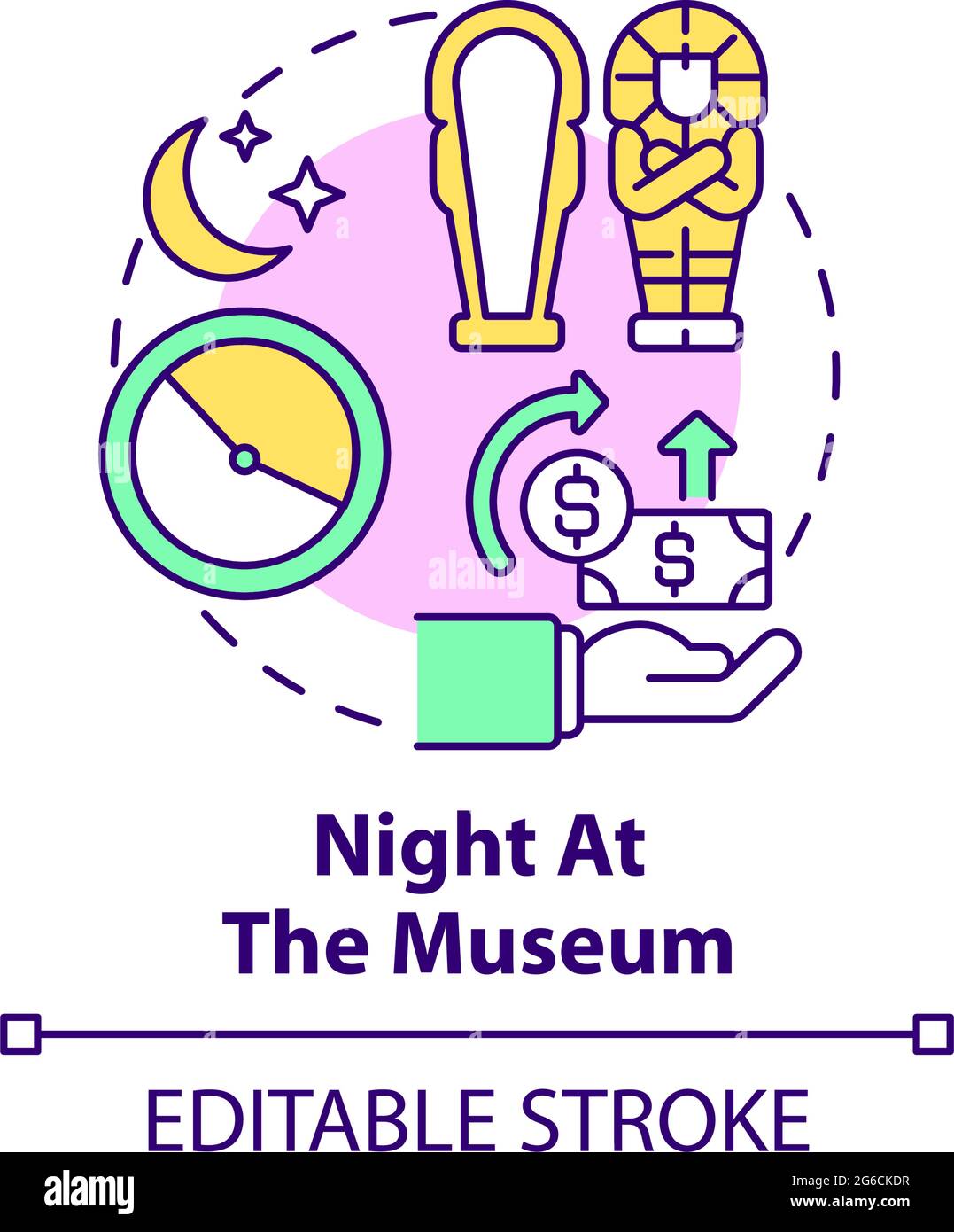 Night at museum fundraiser concept icon Stock Vector