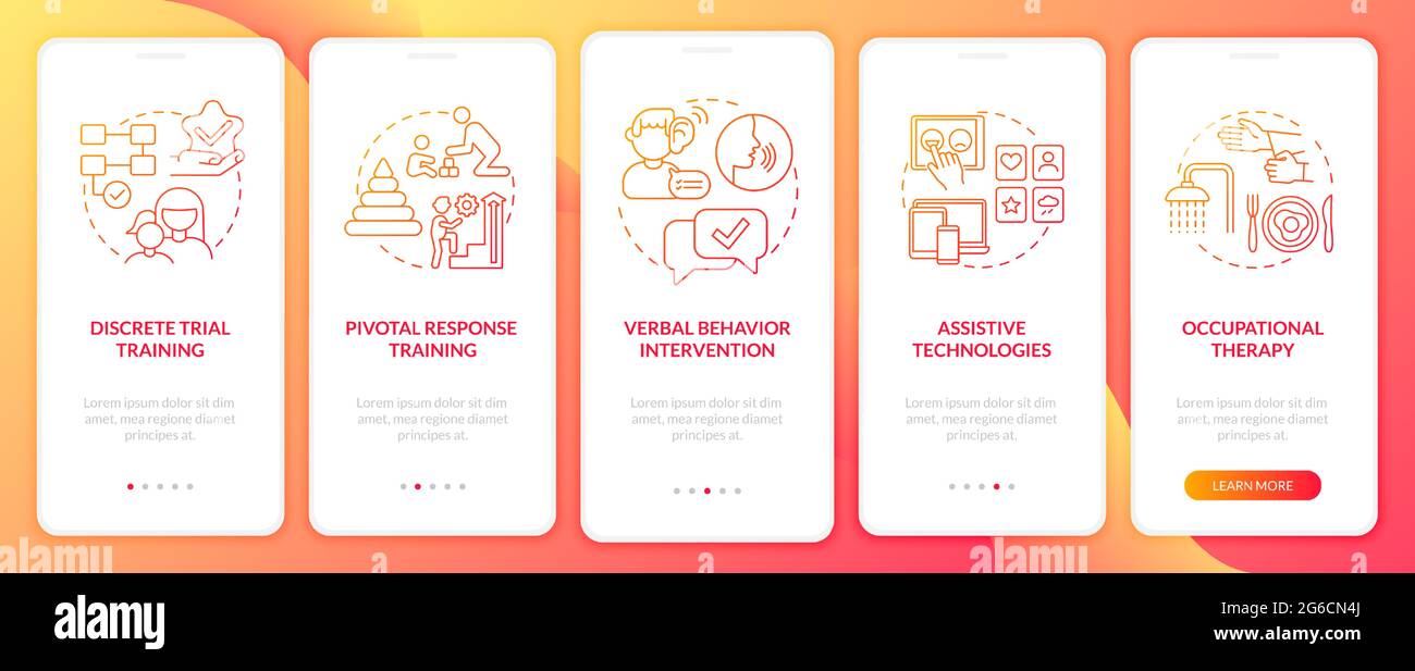 ASD therapy approaches onboarding mobile app page screen Stock Vector