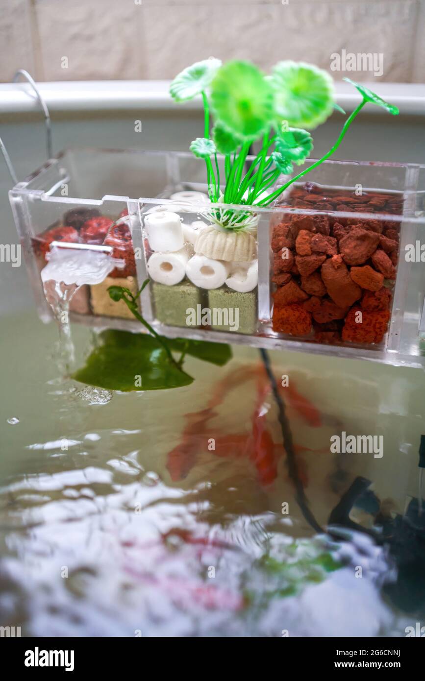 Closeup of water filtration circulation purification system of