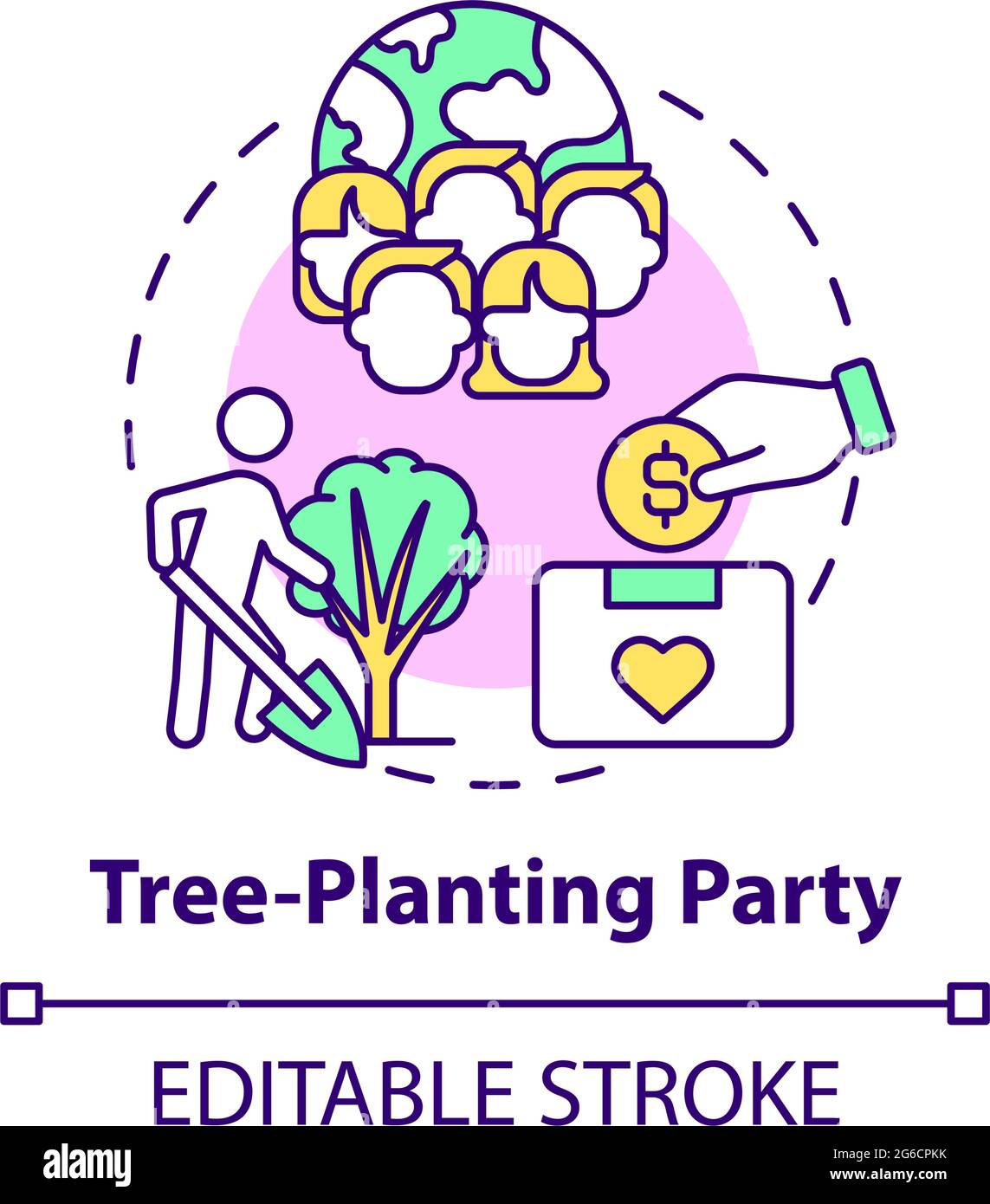 Tree-planting party fundraiser concept icon Stock Vector