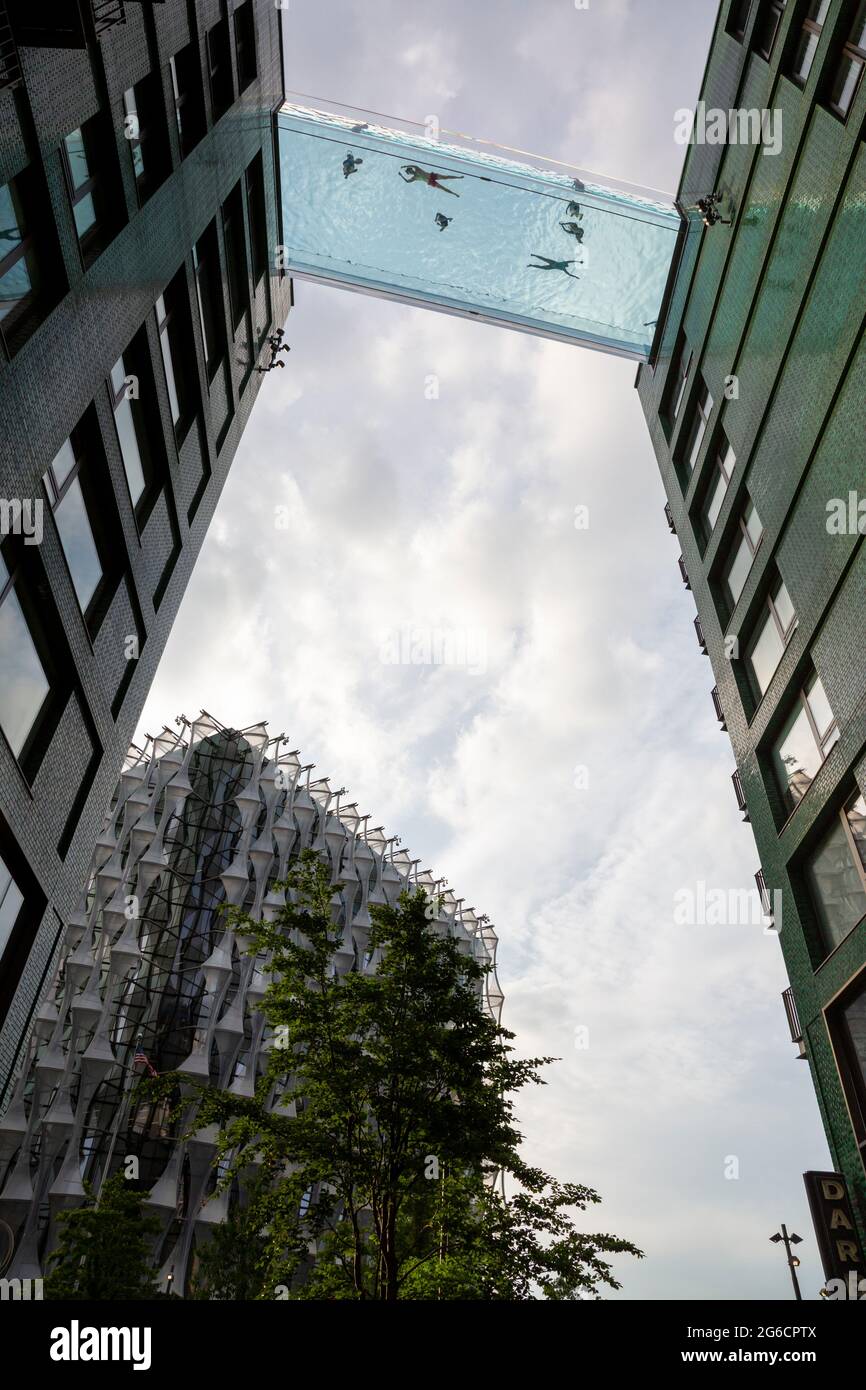 The 35metrehigh transparent Sky Pool bridge between two buildings at the Embassy Gardens is