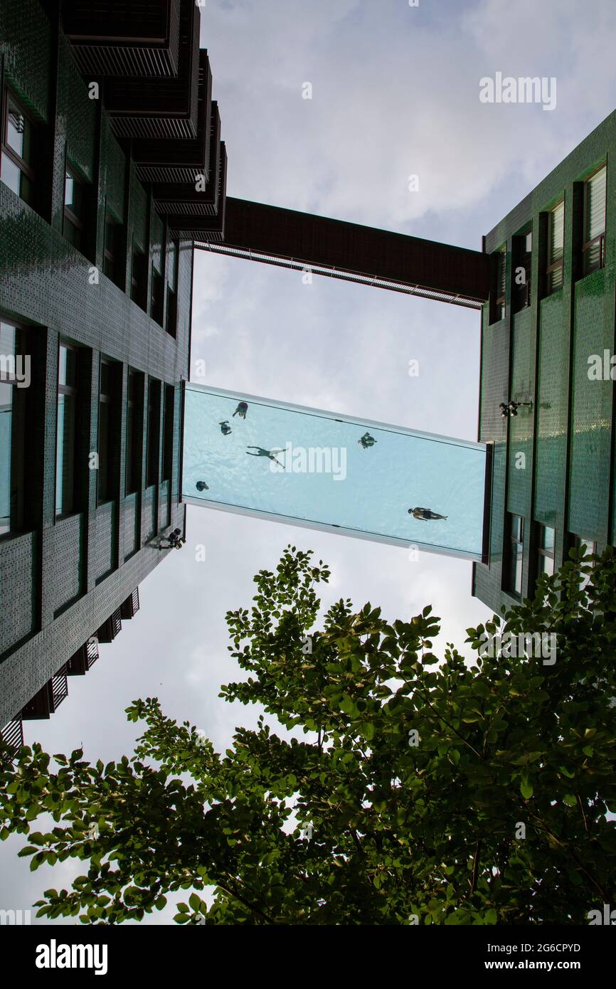 The 35metrehigh transparent Sky Pool bridge between two buildings at the Embassy Gardens is
