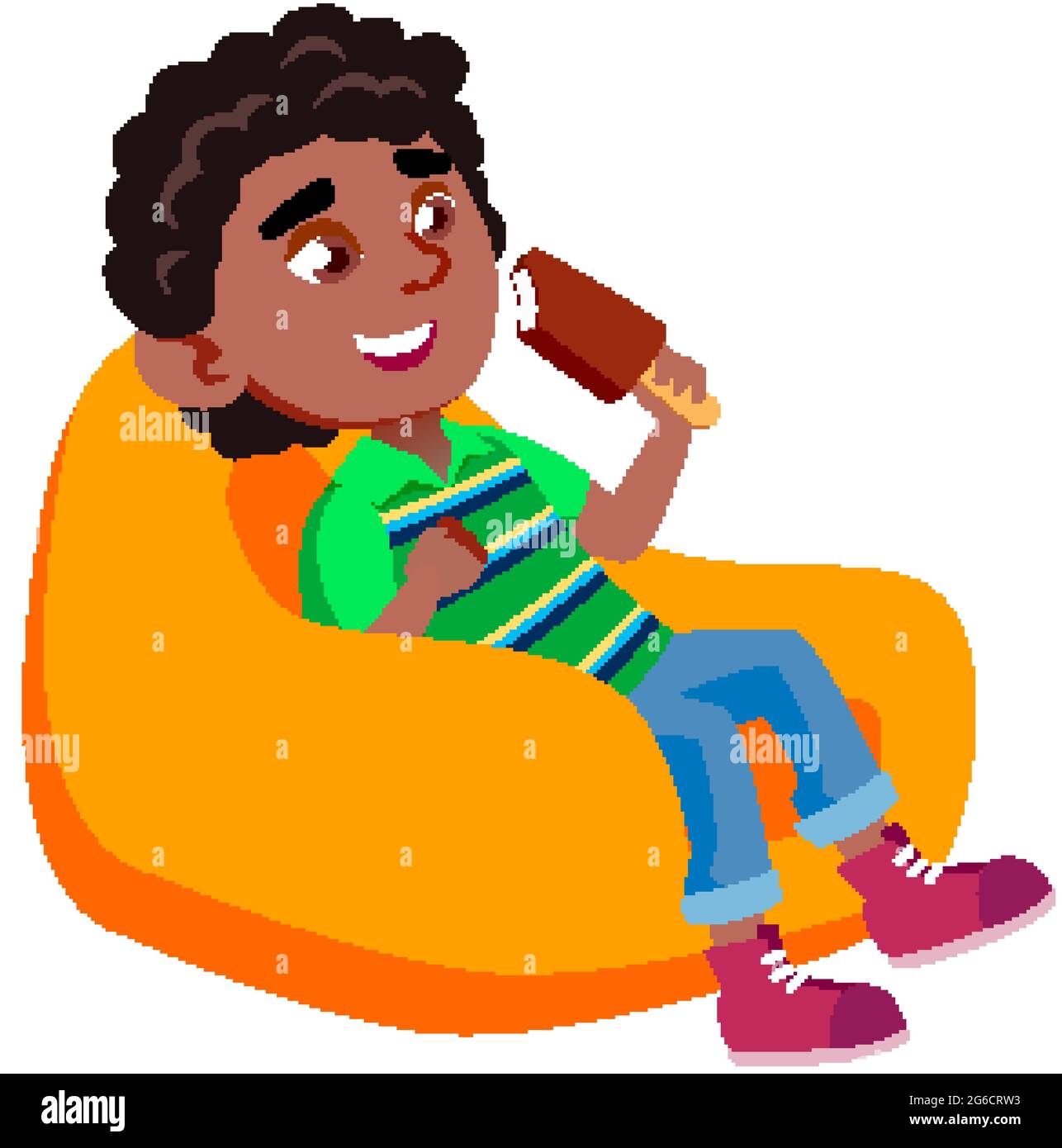 Boy Kid Eating Ice Cream In Soft Chair Vector Stock Vector Image & Art ...