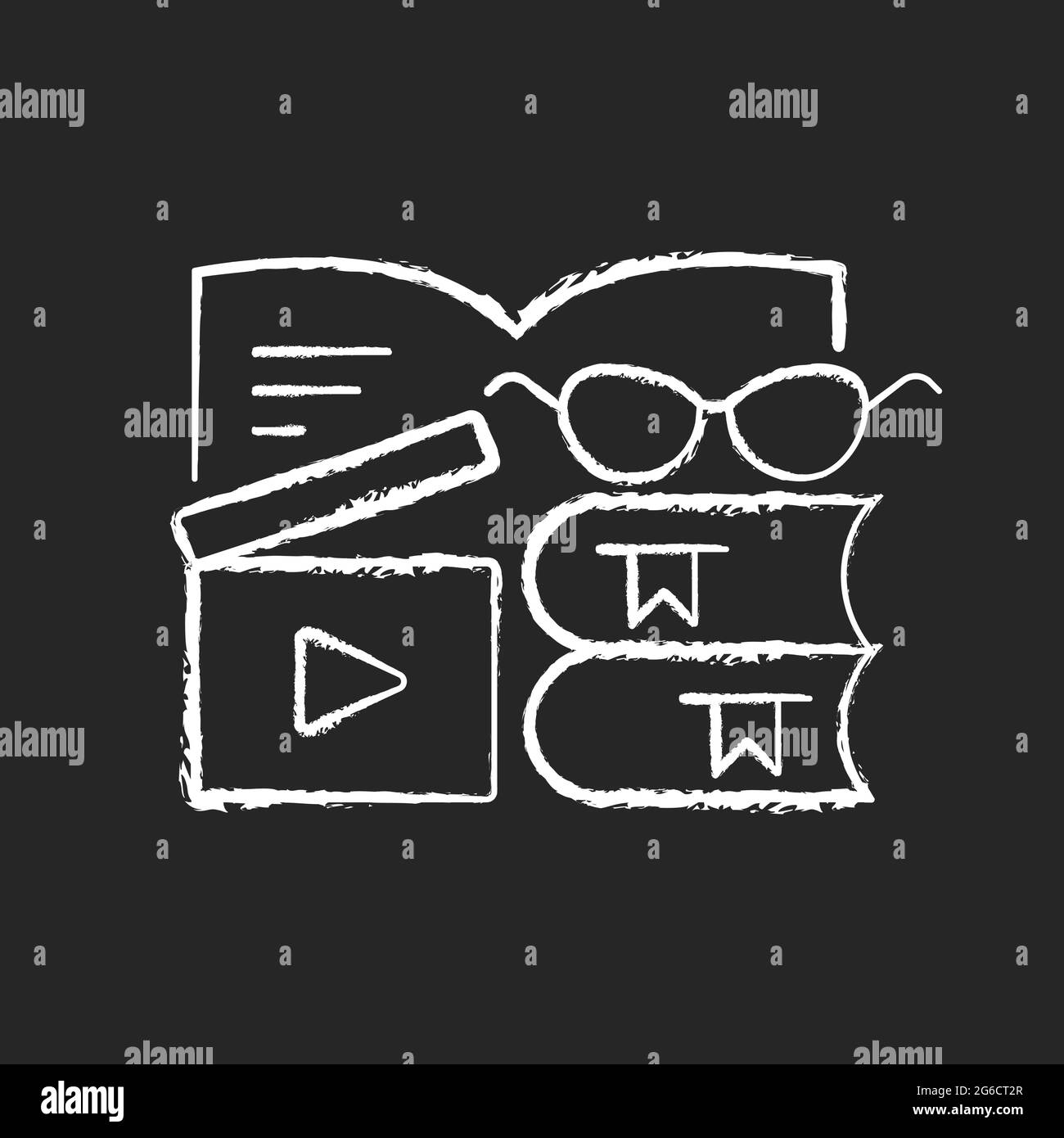 Book review videos chalk white icon on dark background Stock Vector