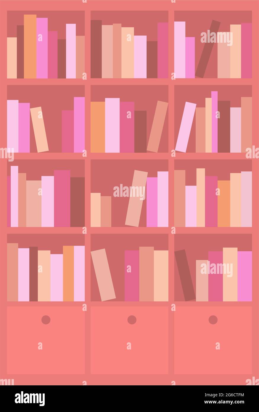 Wooden cabinet with shelves and books. Home library. Vector isolated flat illustration Stock Vector