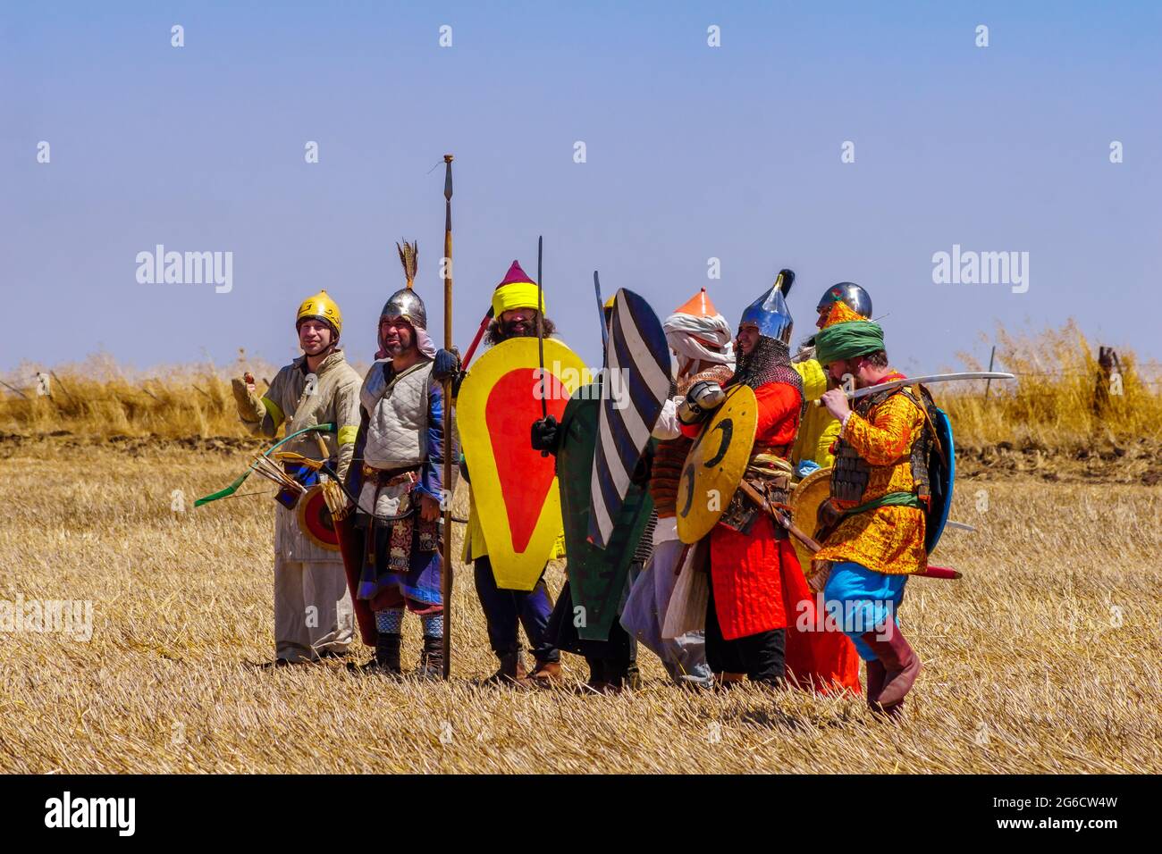 Lavi, Israel - July 02, 2021: Re-enactment of the 1187 Battle of the Horns of Hattin (Ayyubid sultan Saladin defeated the crusaders): Muslim (Ayyubid) Stock Photo