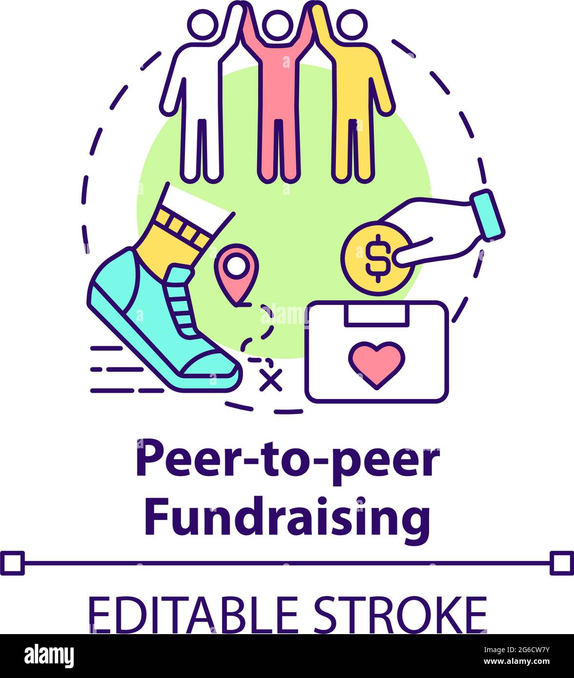 Peep-to-peer fundraising concept icon Stock Vector