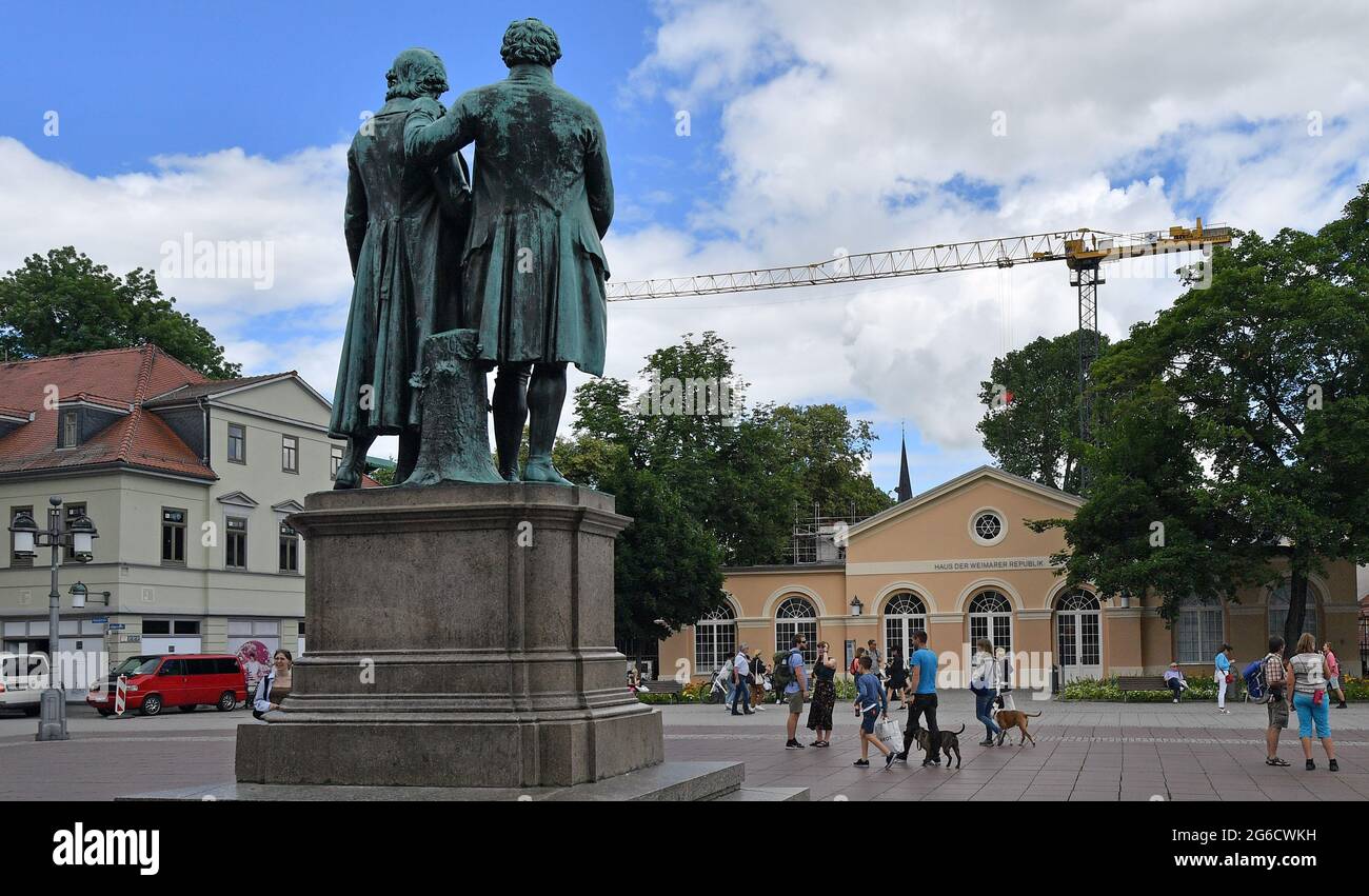 Weimar, Germany. 05th July, 2021. The Goethe and Schiller Monument ...