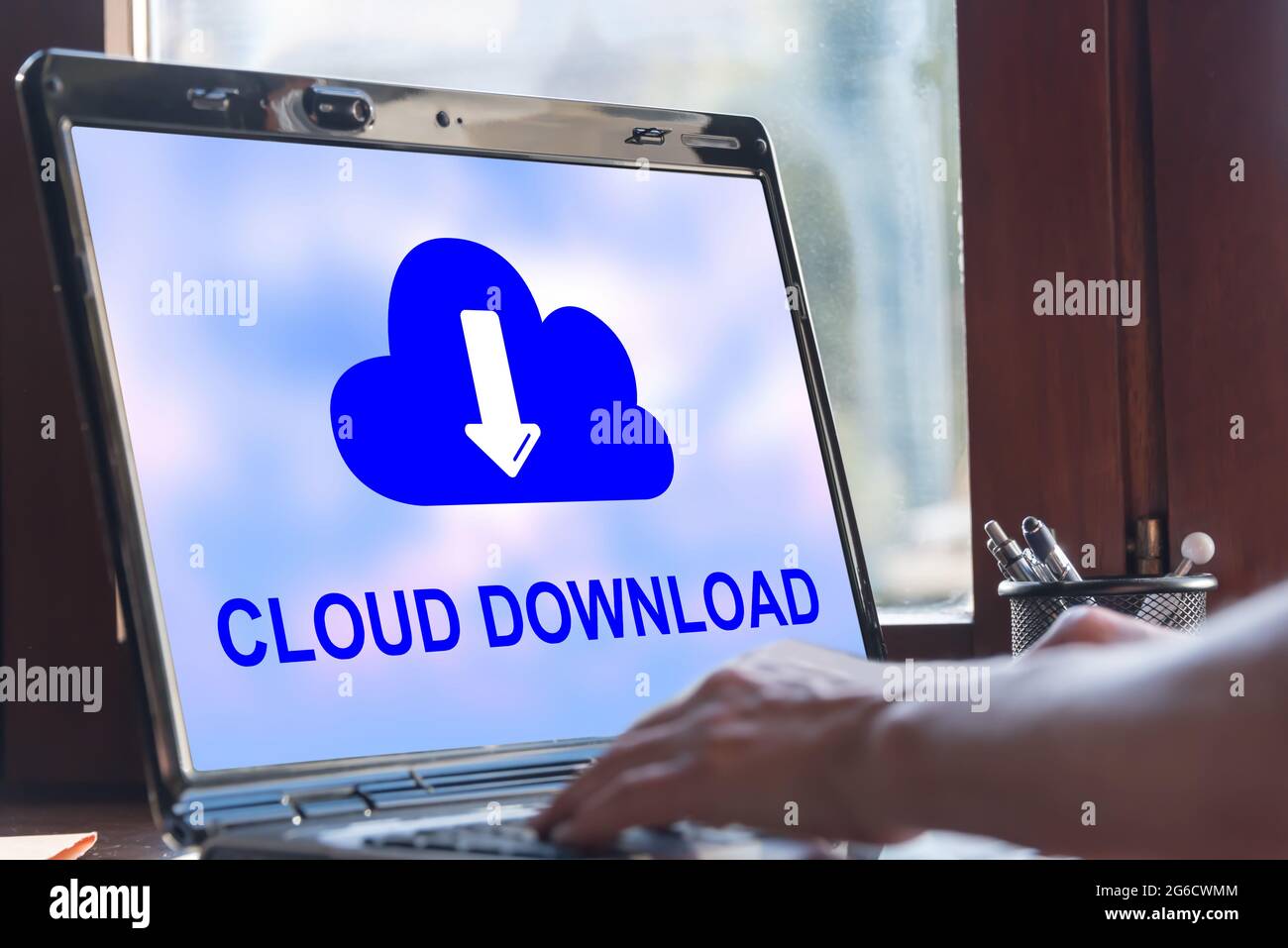 Laptop screen displaying a data download concept Stock Photo - Alamy