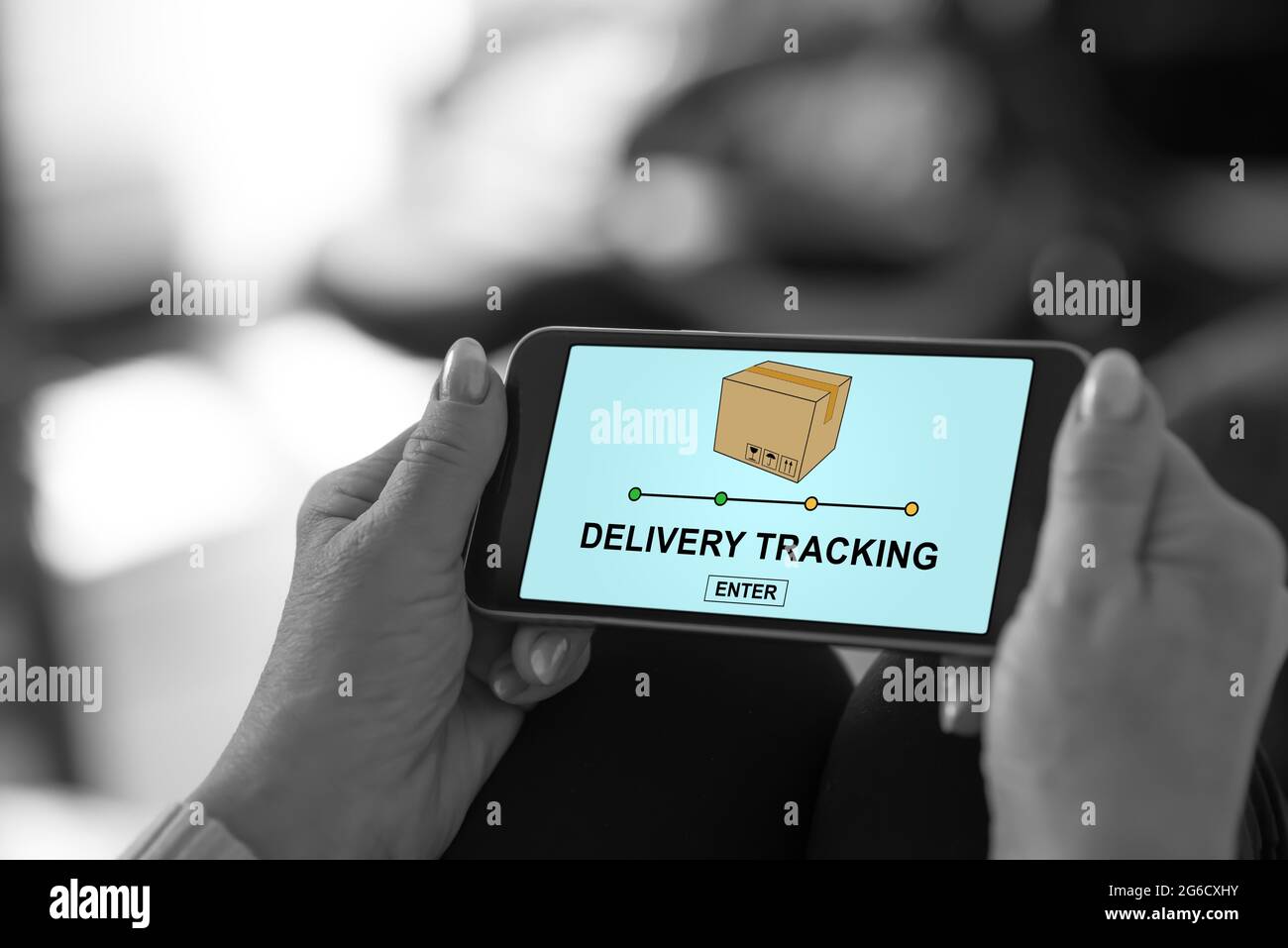 Smartphone screen displaying a delivery tracking concept Stock Photo ...