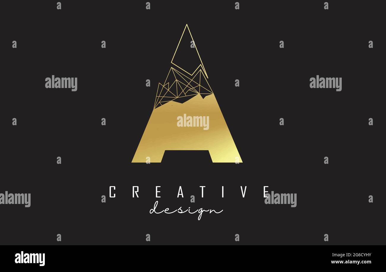 Golden Letter A logo design with broken stone, glass detail. Vector ...