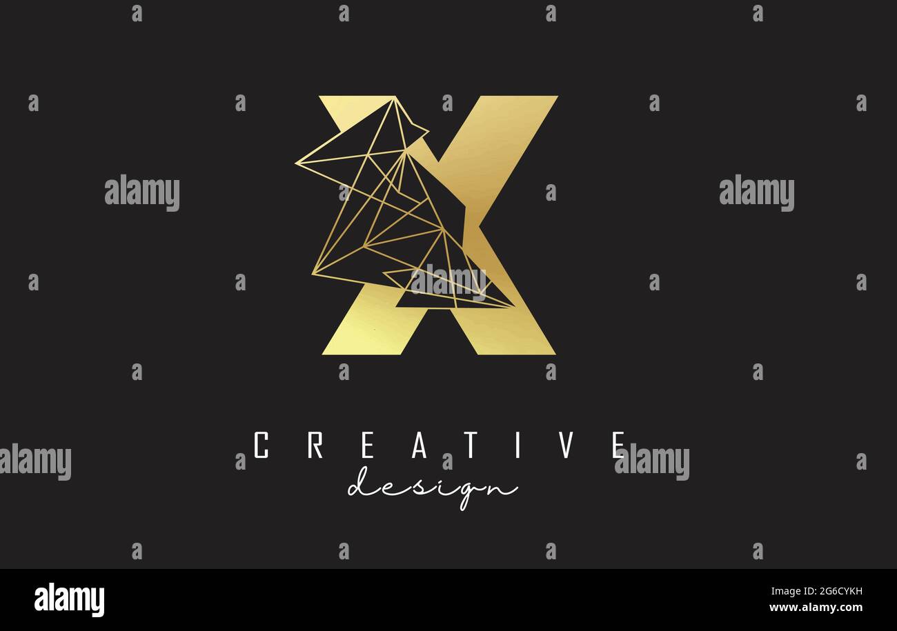 Golden Letter X logo design with broken stone, glass detail. Vector ...