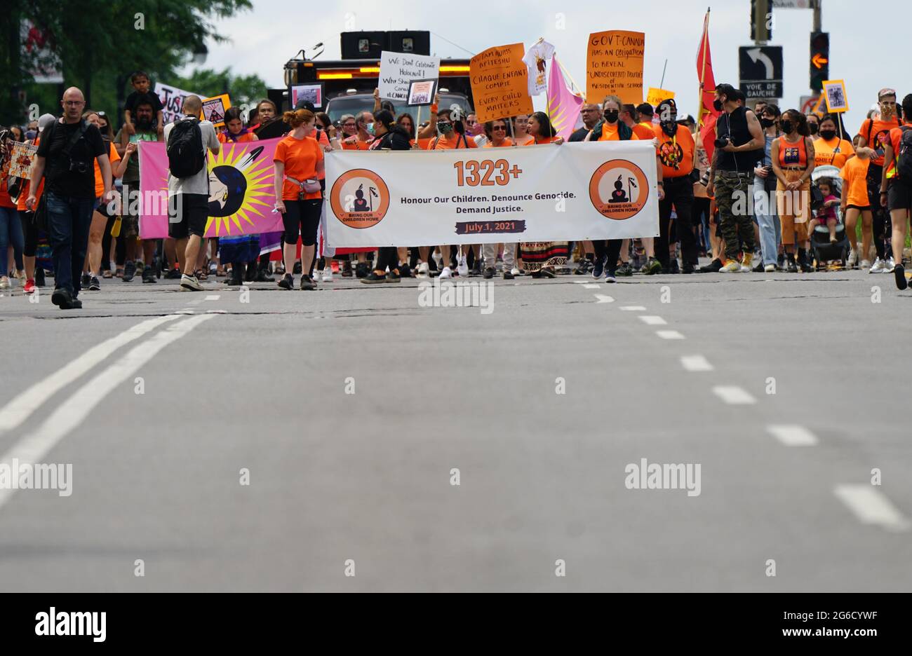 Montreal,Quebec,Canada,July 1, 2021.Start of the protest march to pay respects to the indigenous culture.Mario Beauregard/Alamy News Stock Photo