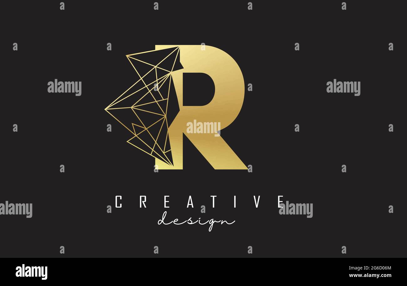 Golden Letter R logo design with broken stone, glass detail. Vector ...