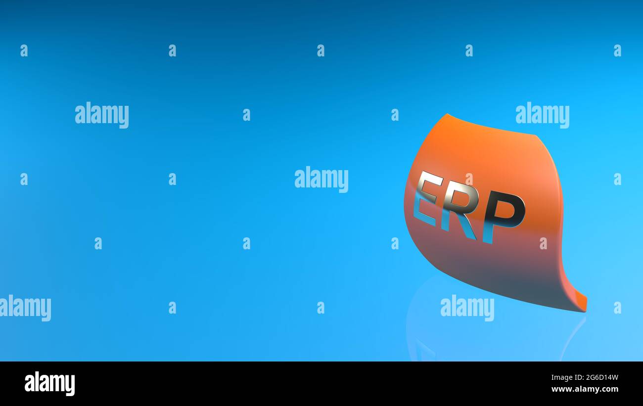 ERP orange icon on blue background - 3D rendering illustration Stock Photo