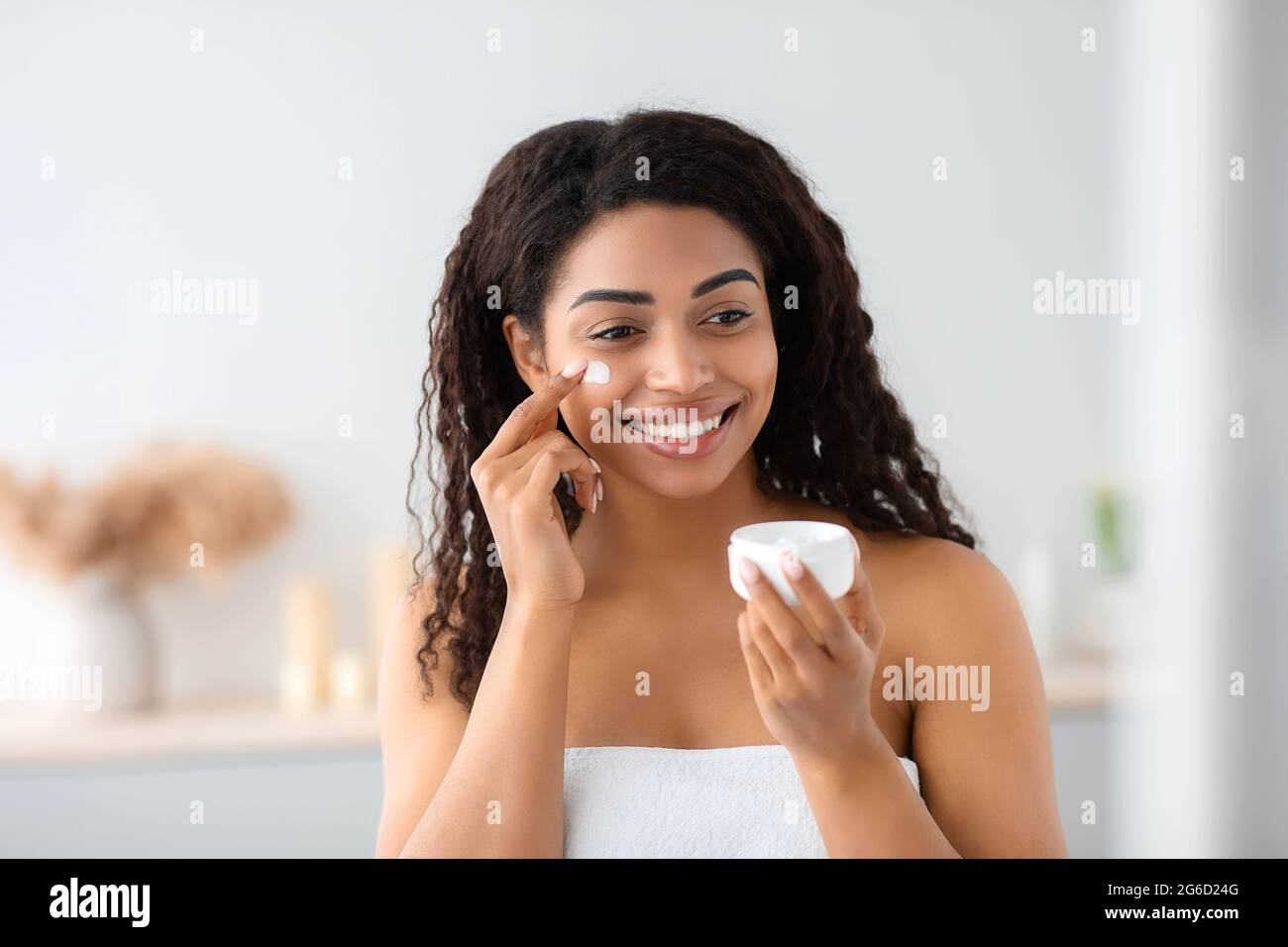 Covid-19 quarantine, perfect pure shining skin, anti-aging care, cosmetology at home Stock Photo