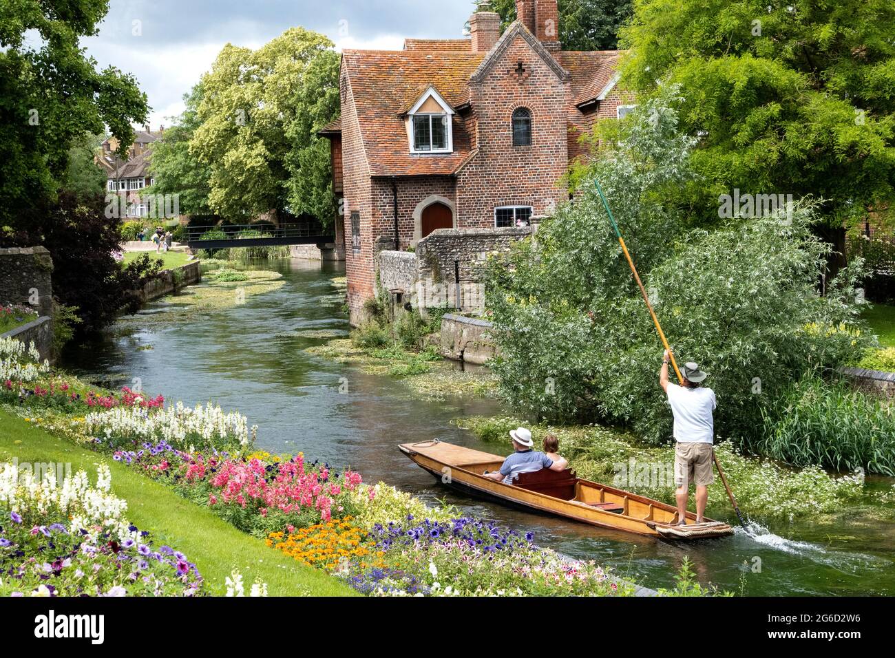 Punting on the river Stour, West Gate Canterbury Kent UK Stock Photo
