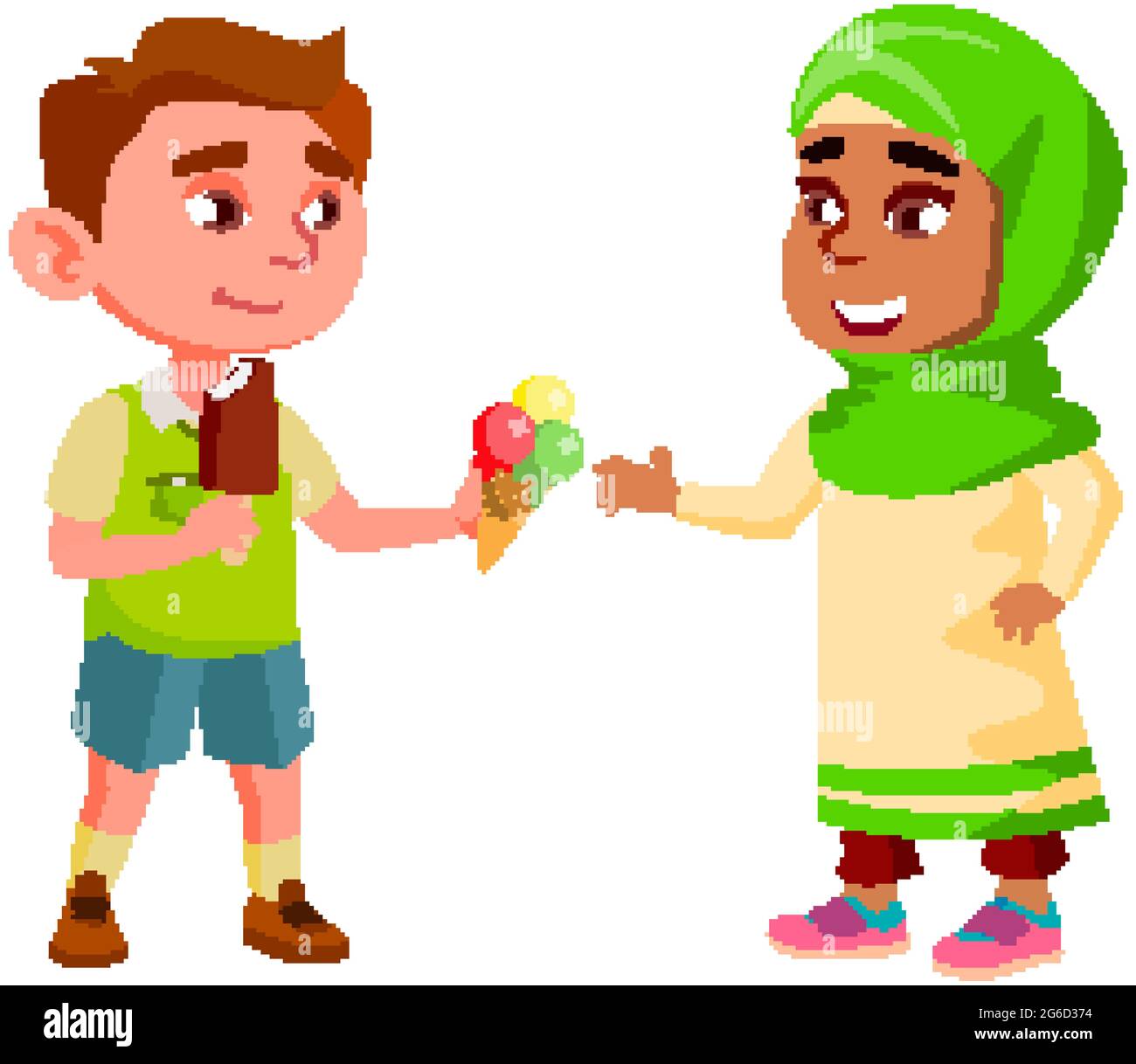 Boy Sharing Ice Cream With Friend Girl Vector Stock Vector