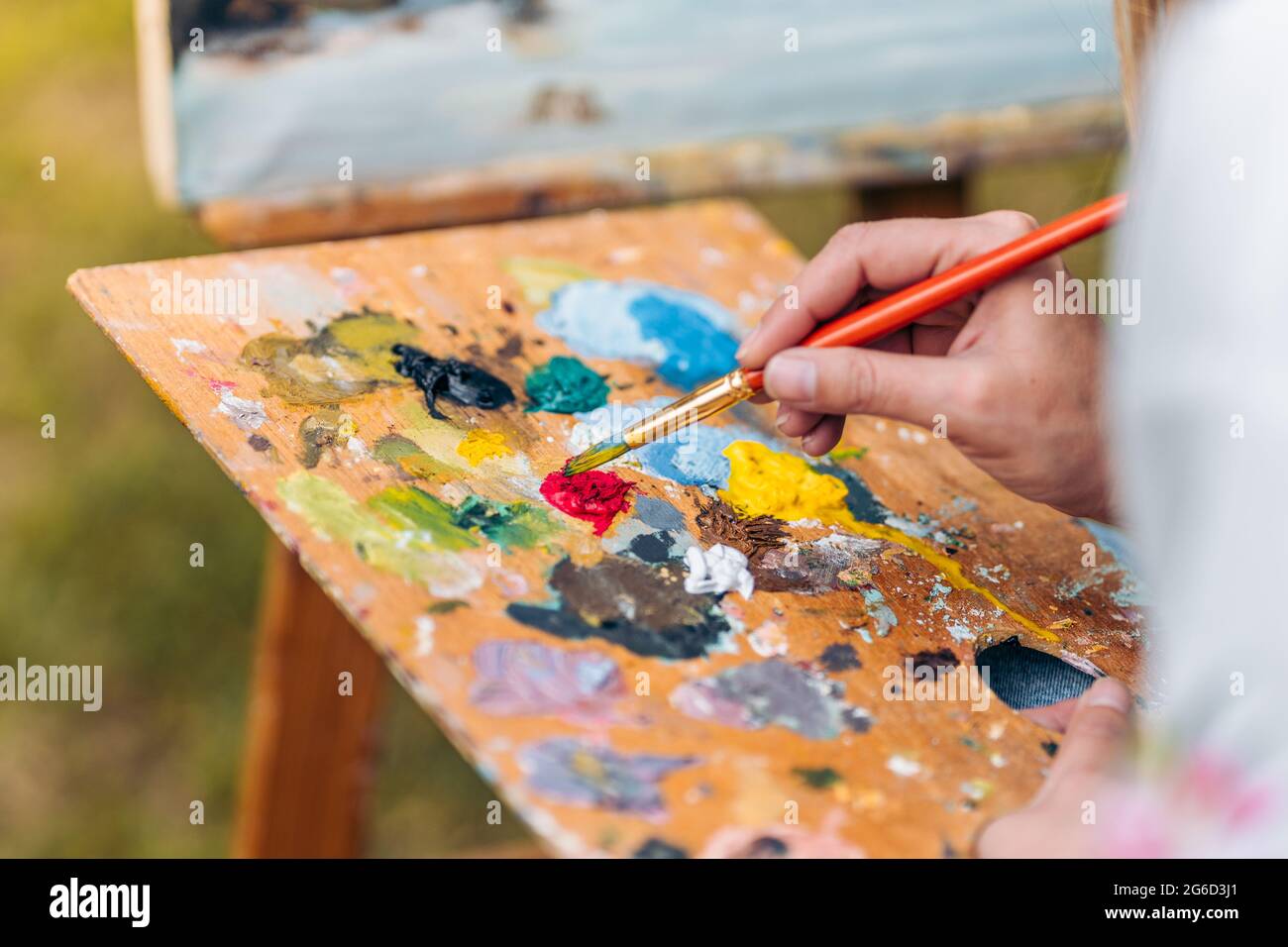 Wooden palette with paint on it Stock Photo Alamy