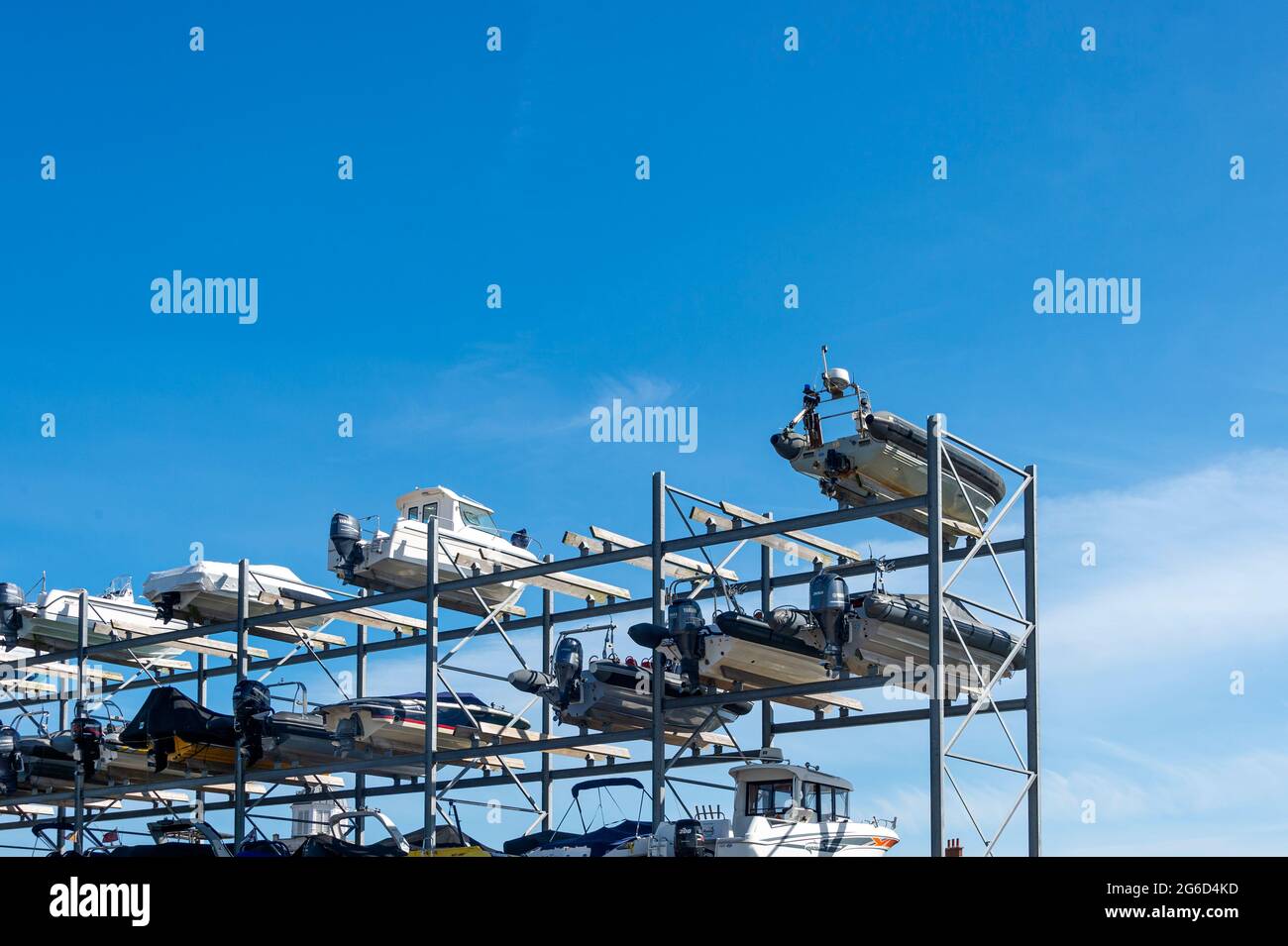 Towboat Stack Portsmouth dry stack where boats are stored out of the water Stock ...