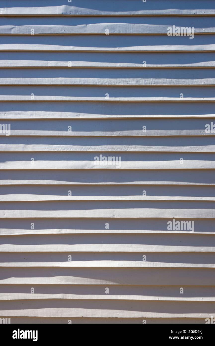 White painted wooden shiplap boards Stock Photo