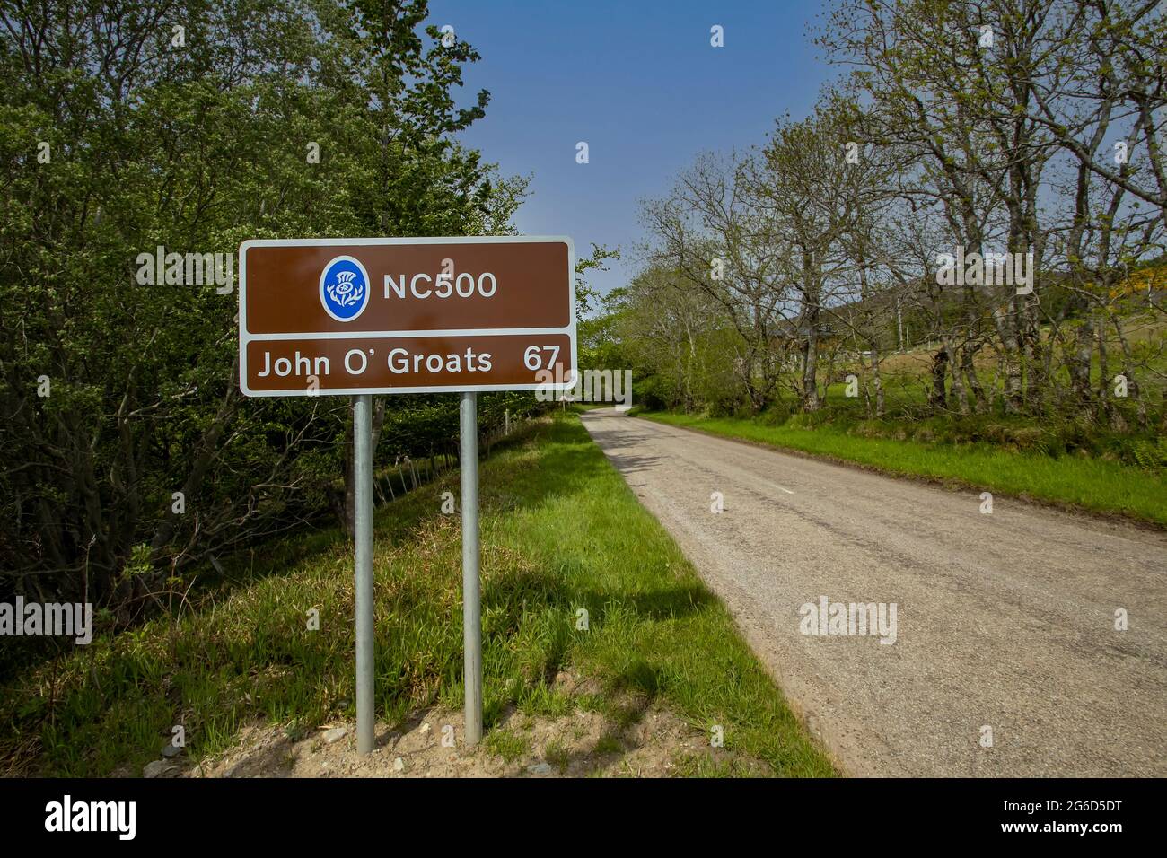 North Coast 500 (NC500) road signs in the Scottish Highlands, UK Stock Photo