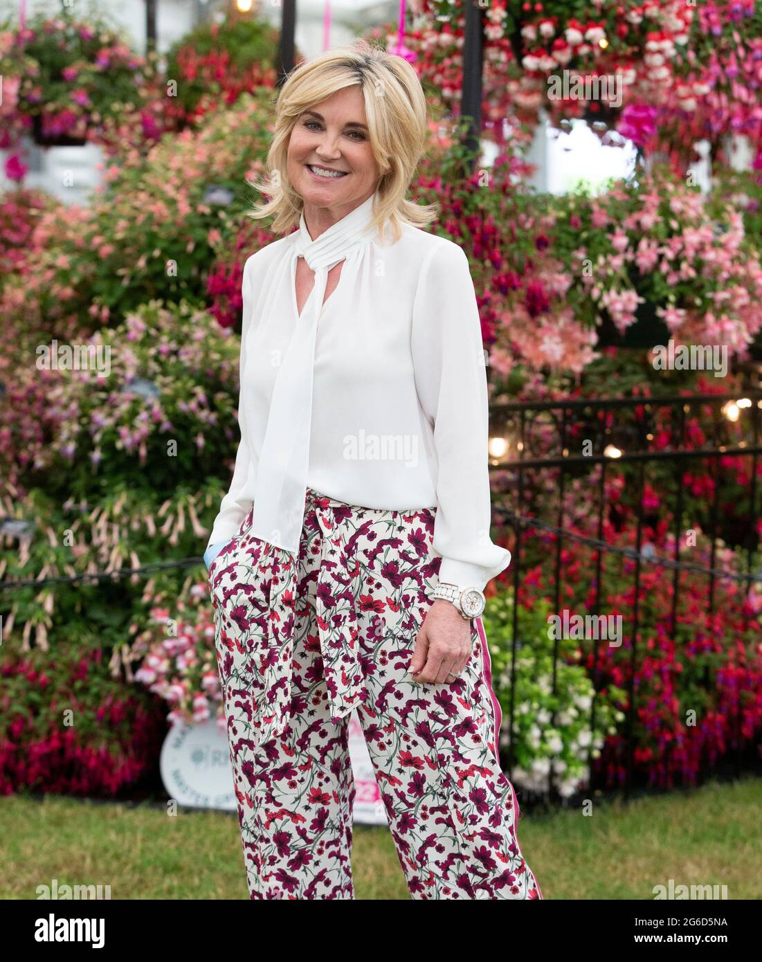 London, UK. 5th July, 2021. Television presenter, Anthea Turner, at the show. Press preview of the RHS Hampton Court Palace Garden Festival which runs from July 6th-July 11th. Credit: Mark Thomas/Alamy Live News Stock Photo