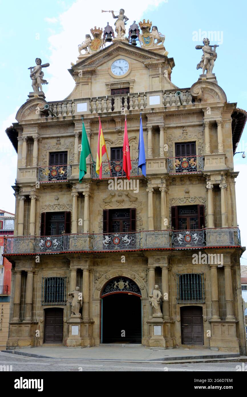 The Town Hall building in the historic town centre of Pamplona Navarra Spain Stock Photo