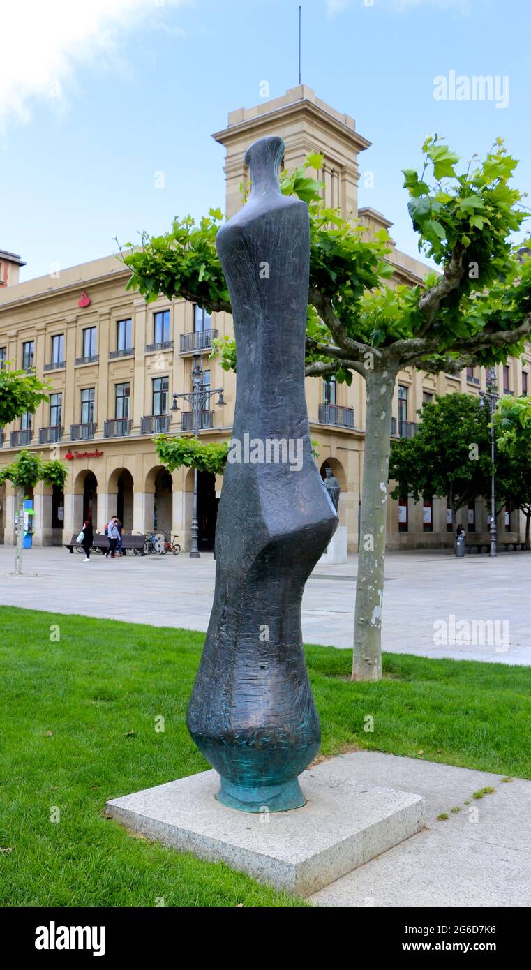 Unidad Triple y Liviana by sculptor Jorge Oteiza in the Plaza del Castillo Pamplona Navarra Spain Stock Photo